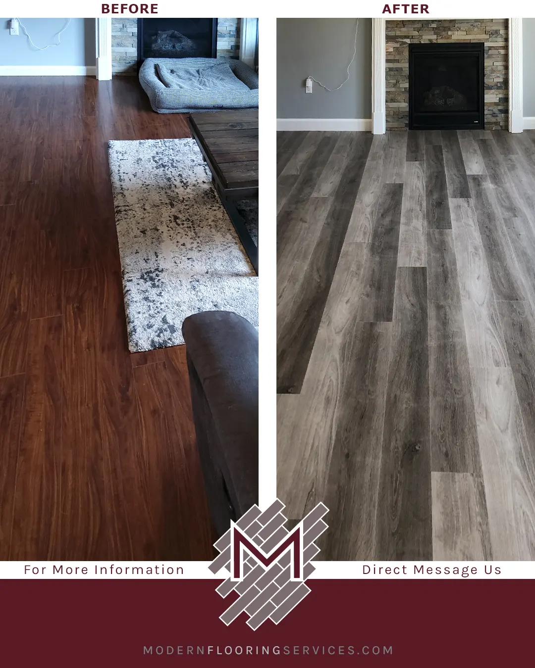 Before and After. Vinyl Plank Click Flooring Installation.