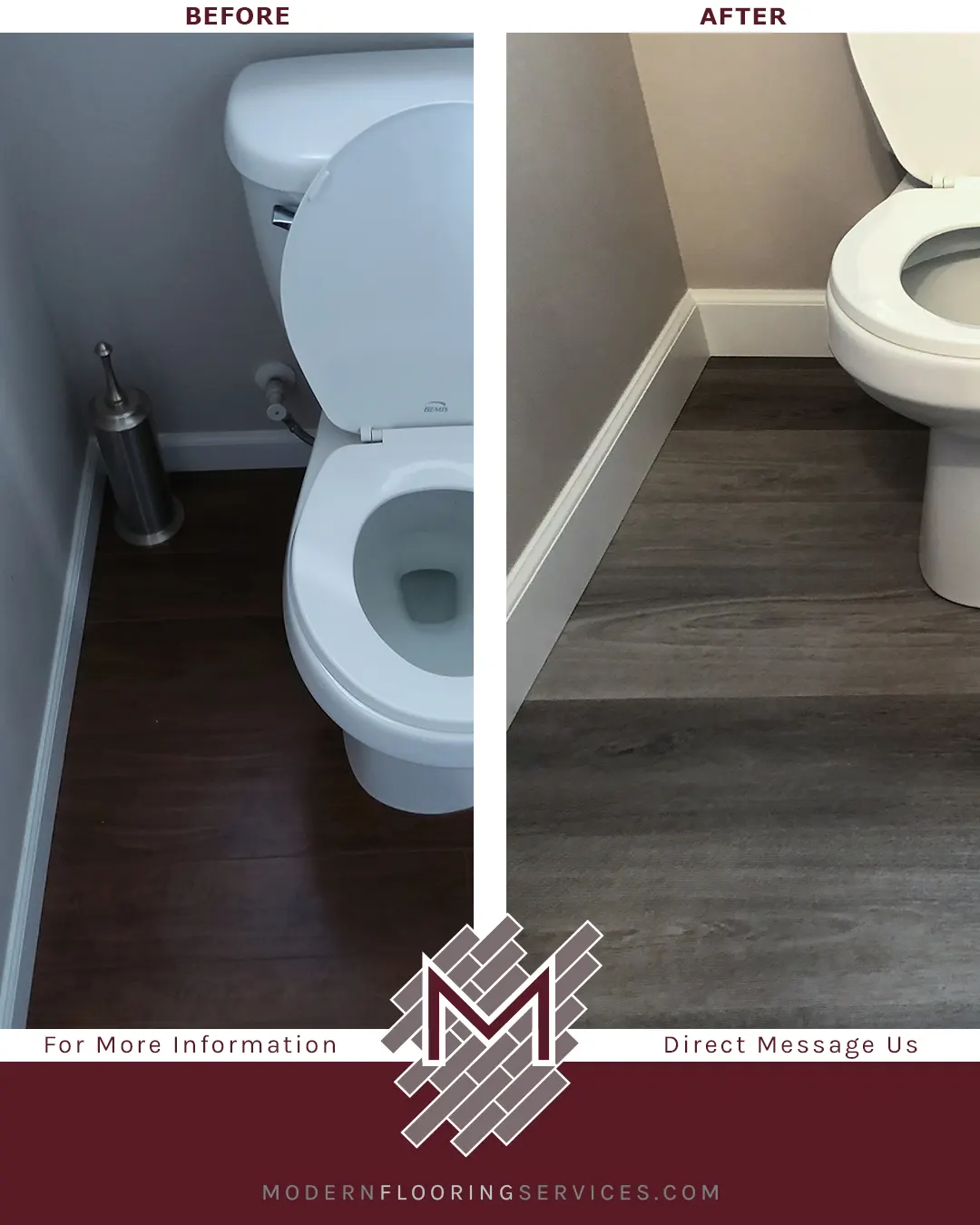Before and After. Vinyl Plank Click Flooring Installation.