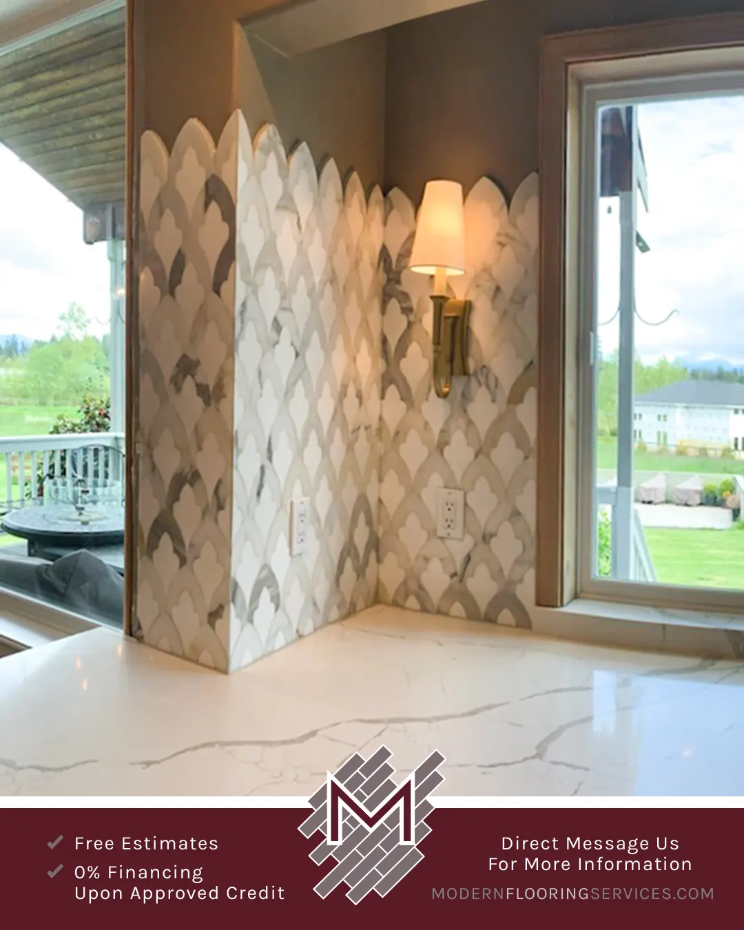 Custom Kitchen Wall Tile Backsplash Installation By Modern Flooring Services.