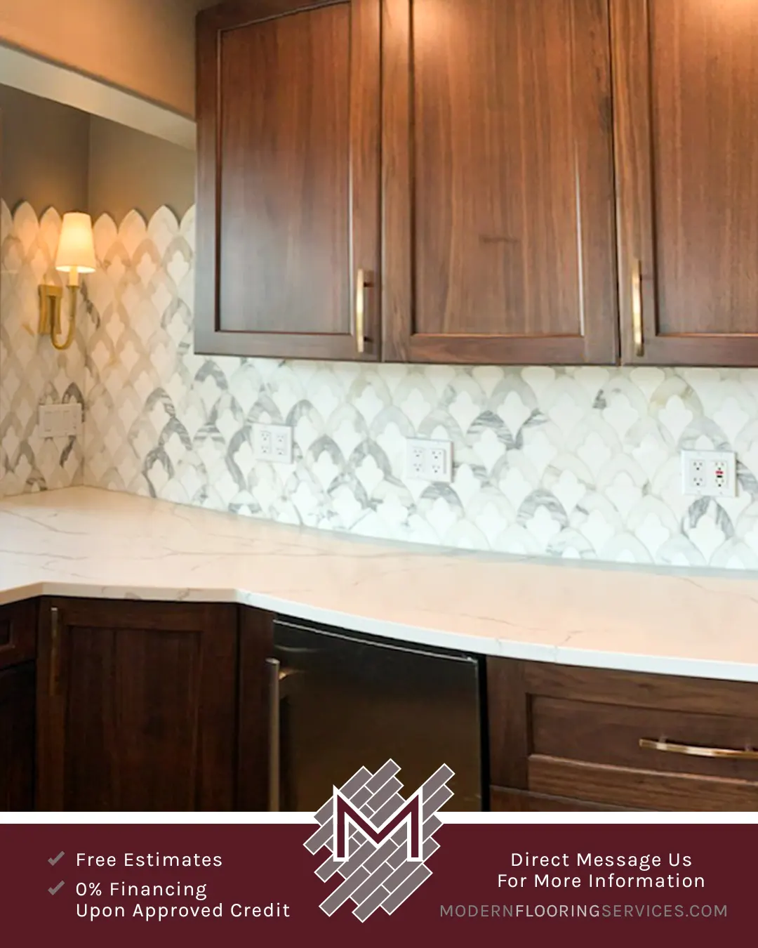 Custom Kitchen Wall Tile Backsplash Installation By Modern Flooring Services.