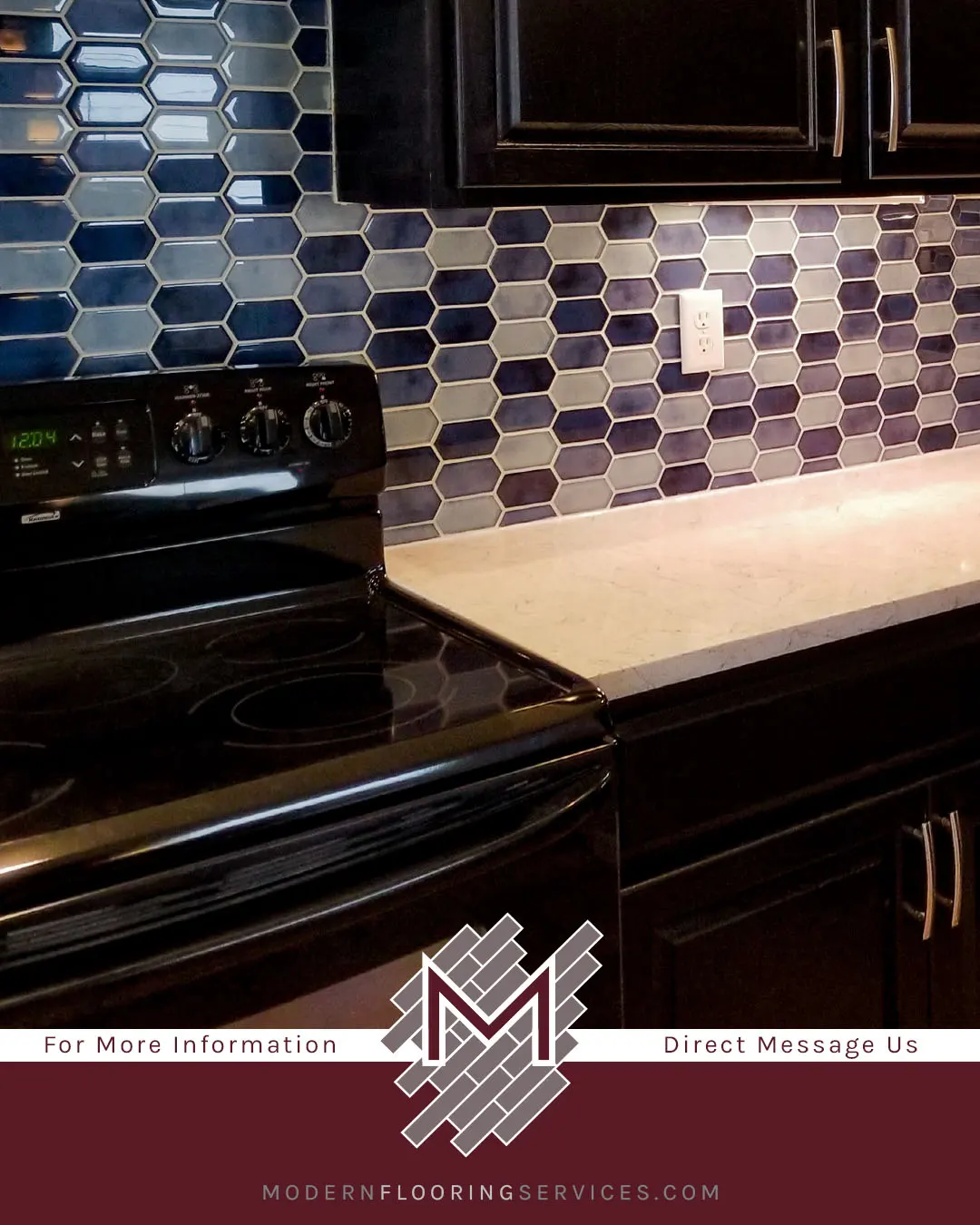 Boathouse Blue Picket Glossy Glass Mesh-Mounted Mosaic Wall Tile Backsplash Installation