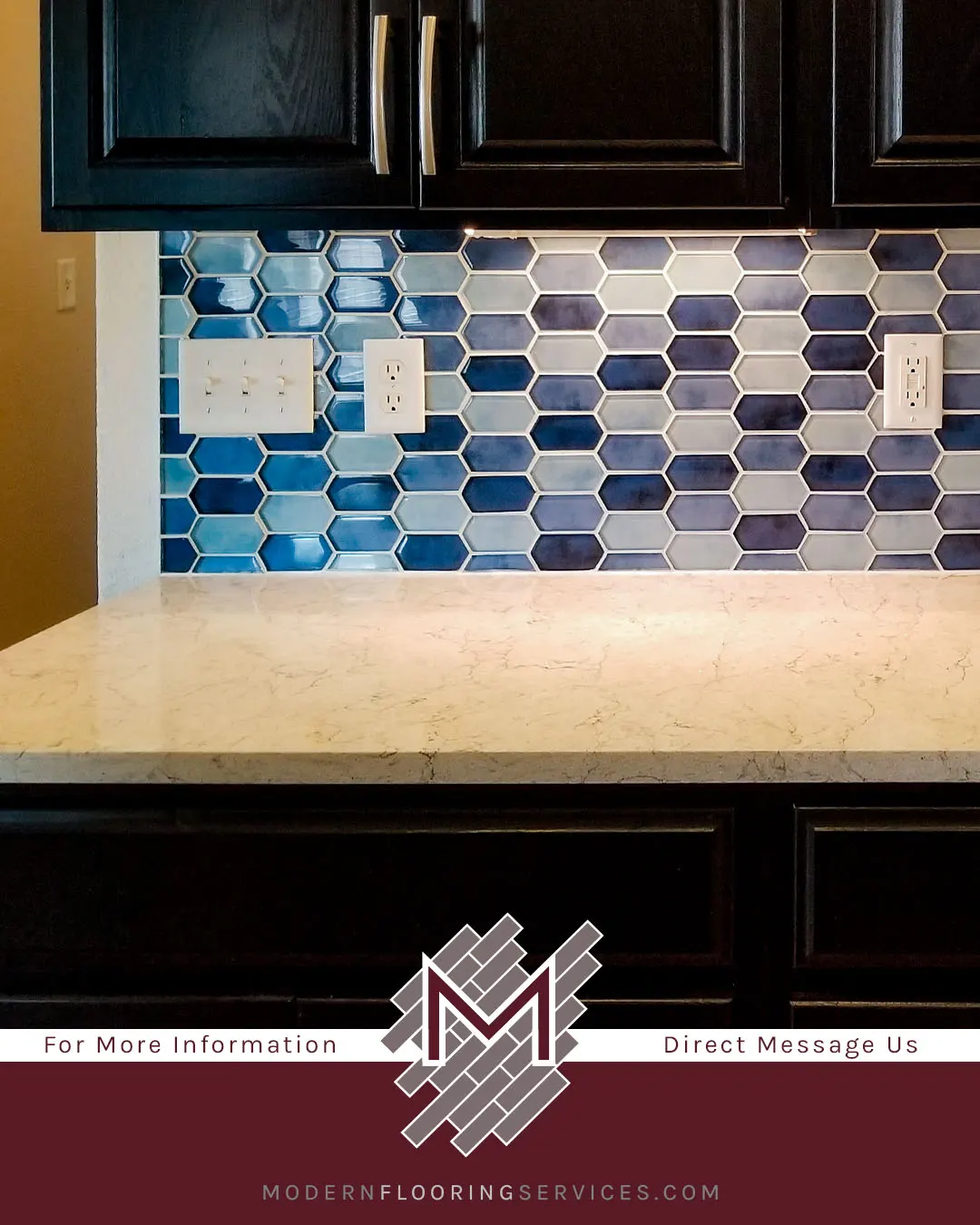 Boathouse Blue Picket Glossy Glass Mesh-Mounted Mosaic Wall Tile Backsplash Installation