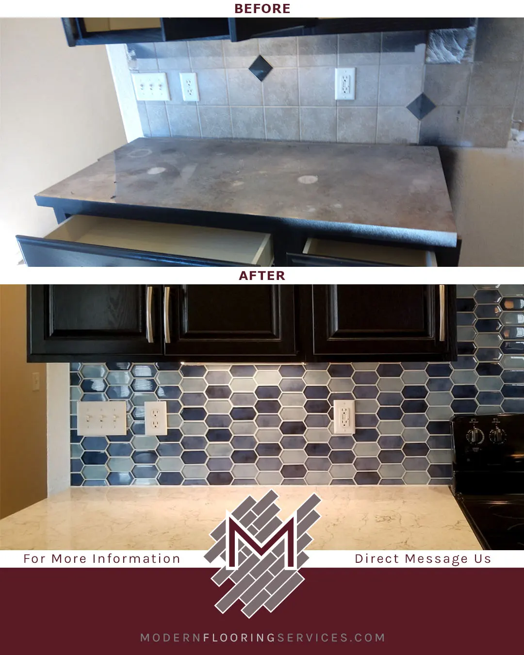 Boathouse Blue Picket Glossy Glass Mesh-Mounted Mosaic Wall Tile Backsplash Installation