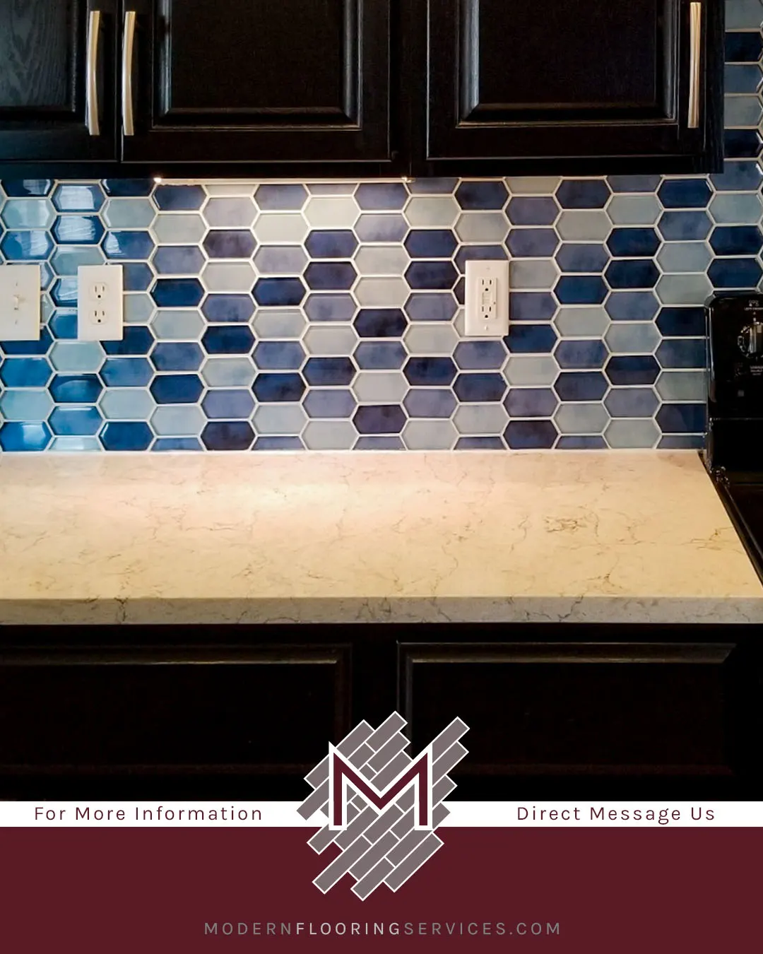 Boathouse Blue Picket Glossy Glass Mesh-Mounted Mosaic Wall Tile Backsplash Installation