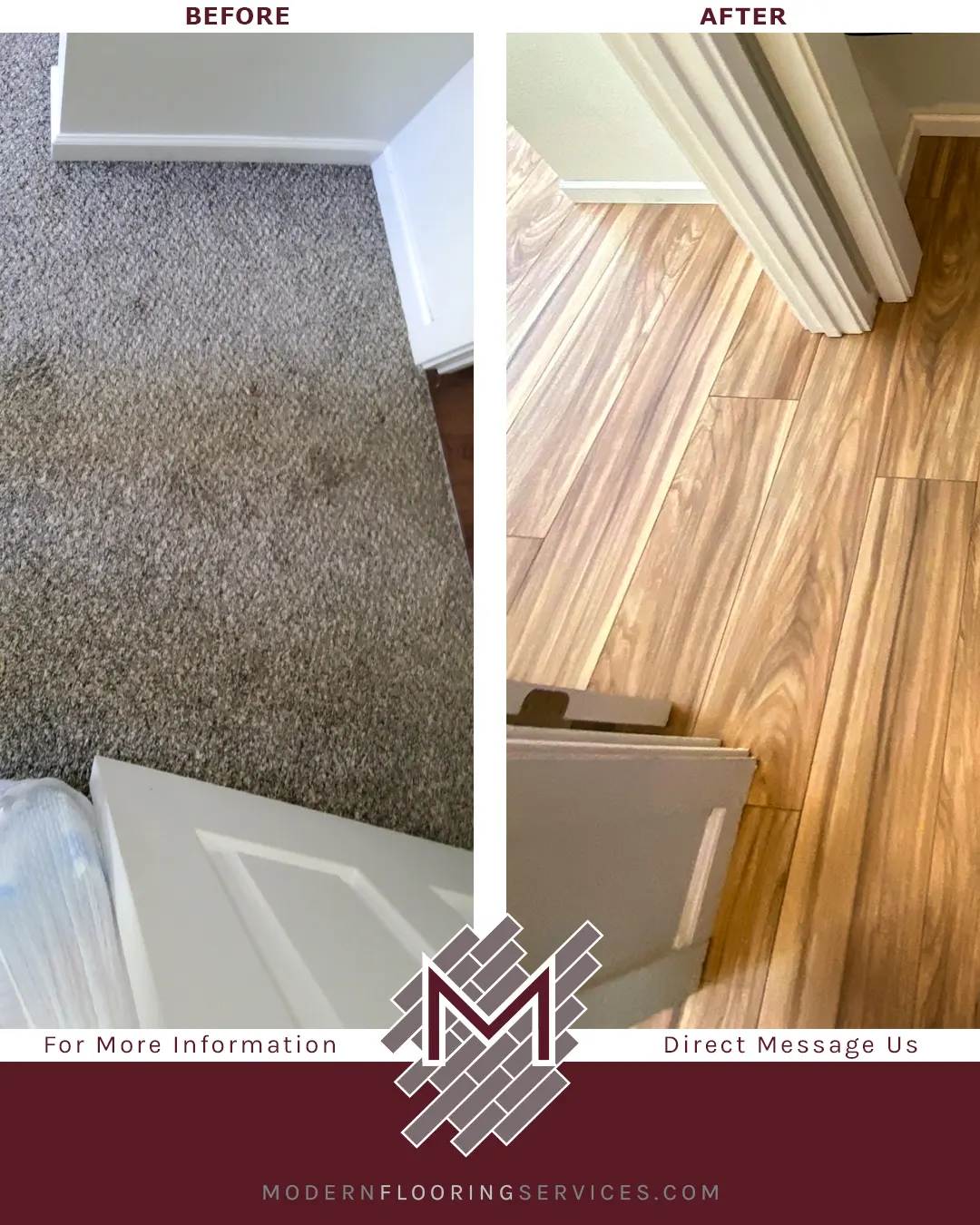 Before and After. AquaSeal 12mm Desert Horizon Elm Laminate Flooring Installation