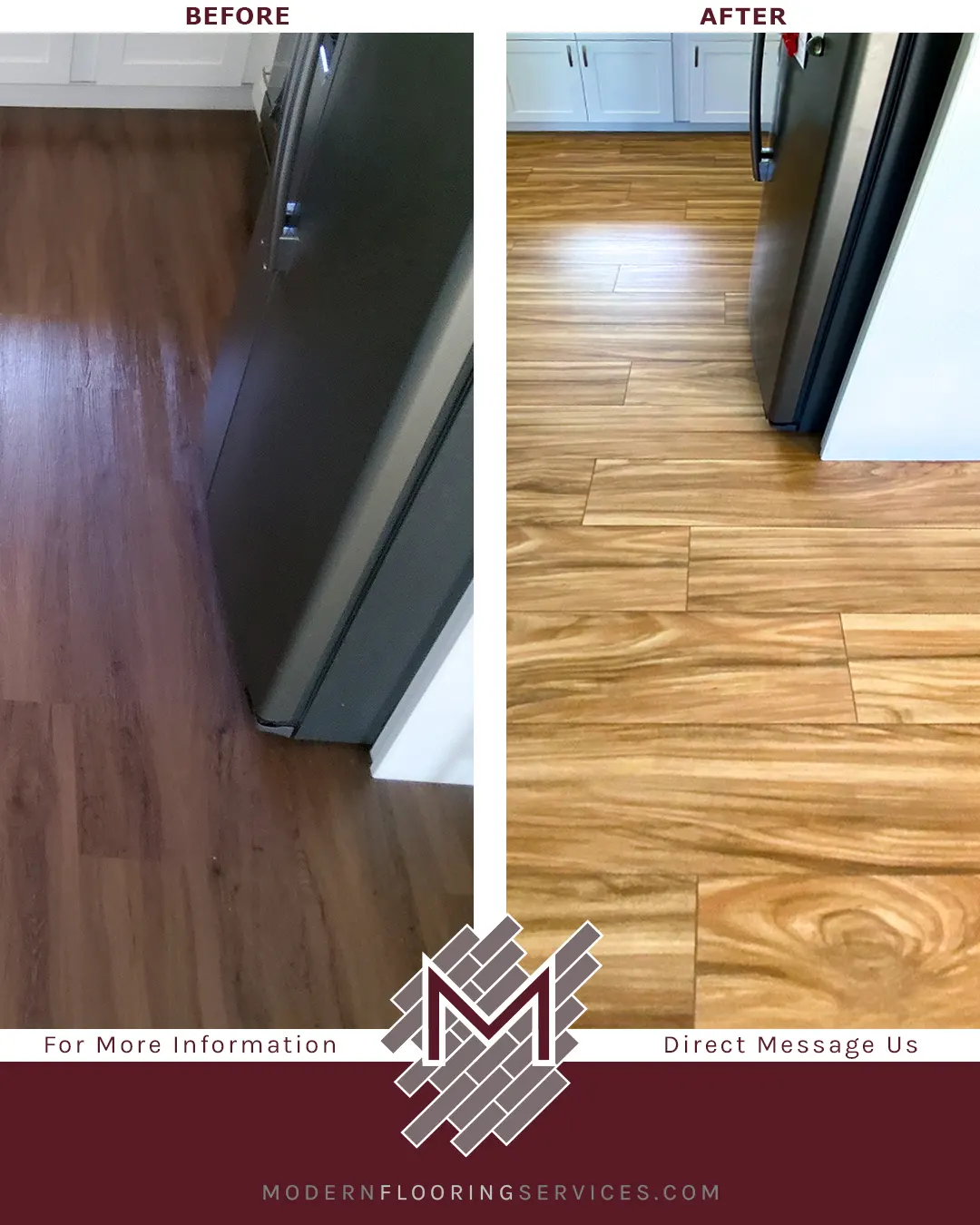 Before and After. AquaSeal 12mm Desert Horizon Elm Laminate Flooring Installation