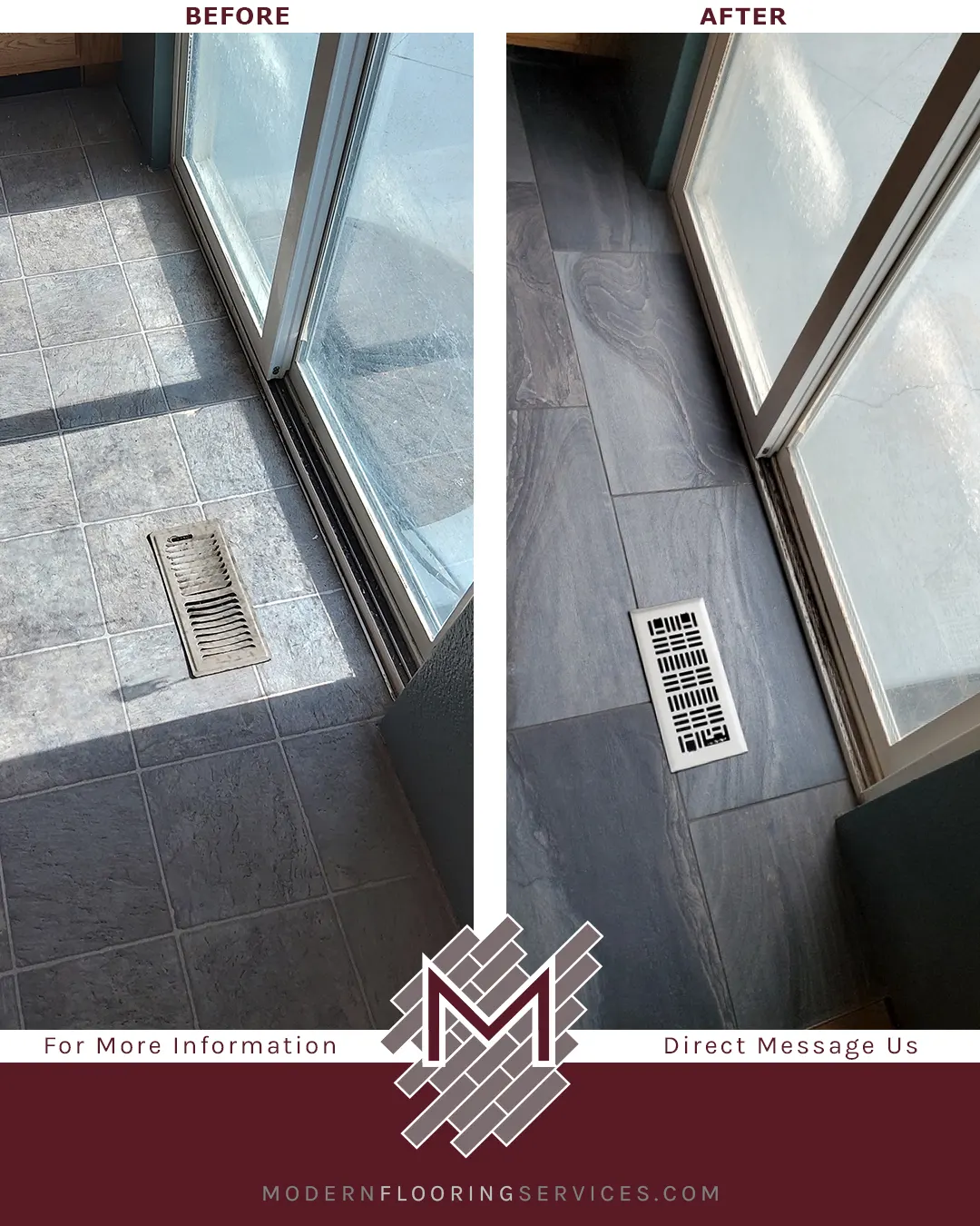 Before and After. Tile Flooring Installation.