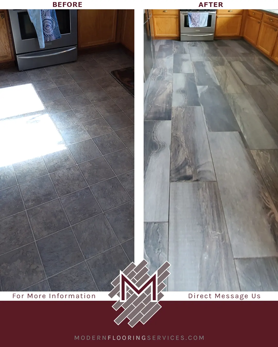 Before and After. Tile Flooring Installation.
