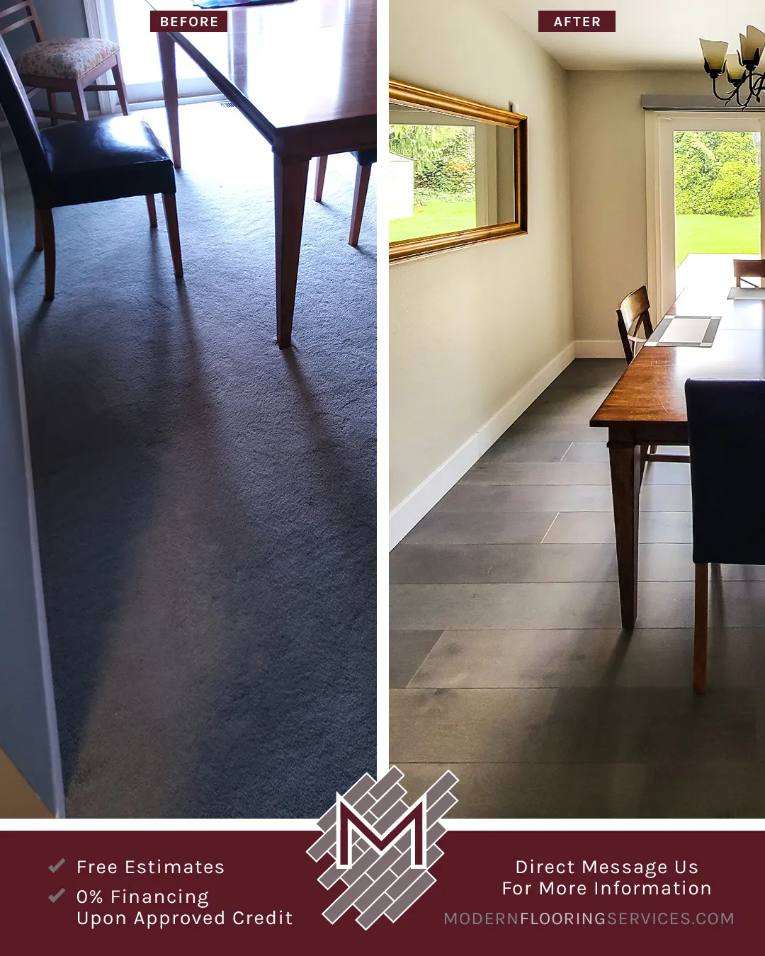 Before and After. White Oak Engineered Hardwood Flooring Installation By Modern Flooring Services.