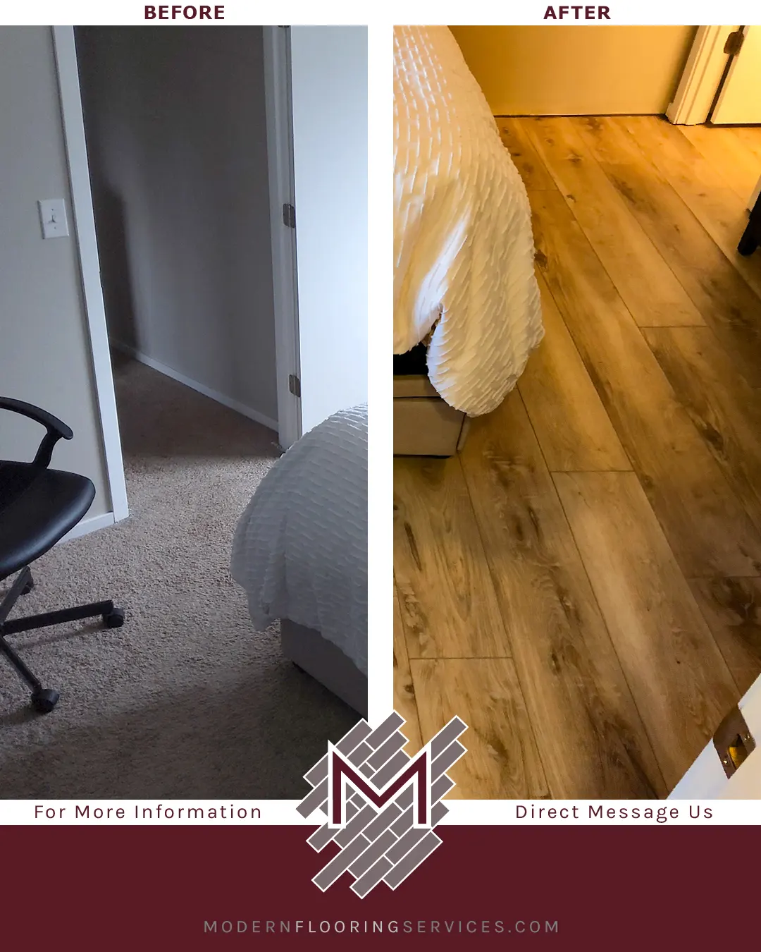 Before and After. Nucore Vinyl Plank ClickFlooring Installation