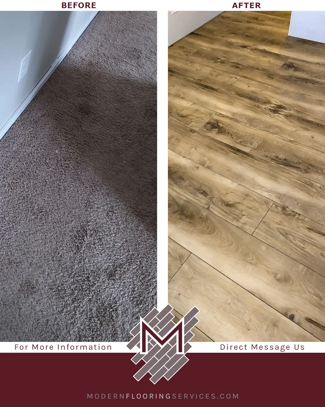 Before and After. Nucore Vinyl Plank ClickFlooring Installation