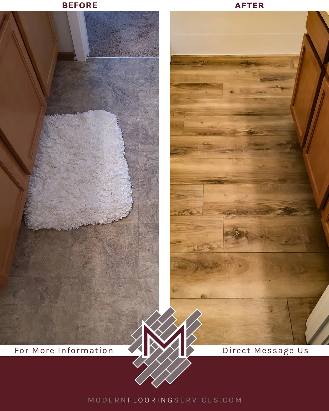 Before and After. Nucore Vinyl Plank ClickFlooring Installation