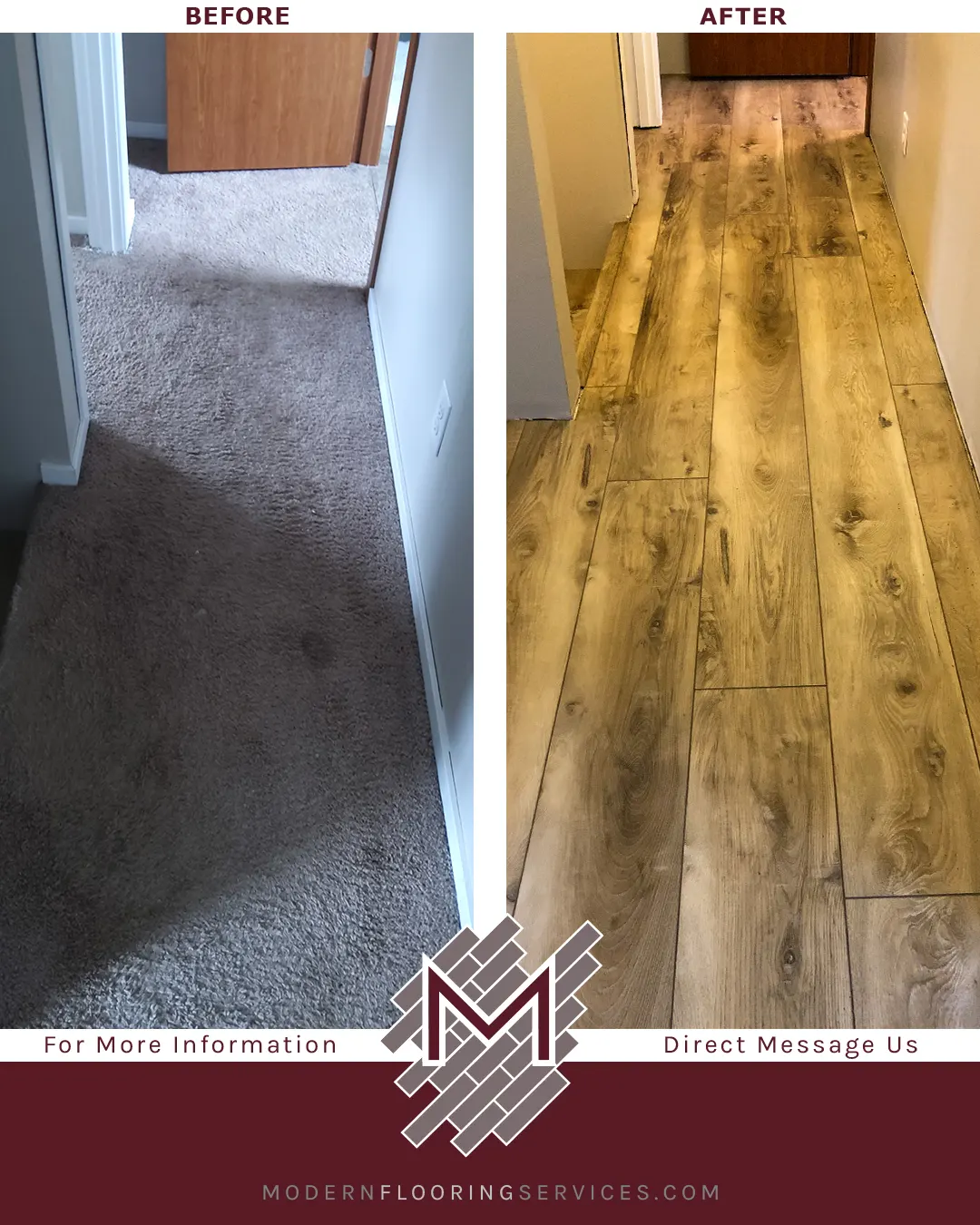 Before and After. Nucore Vinyl Plank ClickFlooring Installation