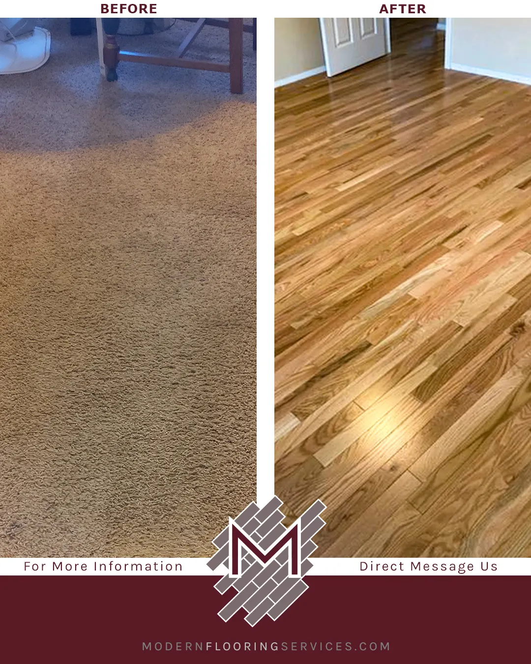 Before and After. Bellawood Character Red Oak Solid Hardwood Flooring Installation.