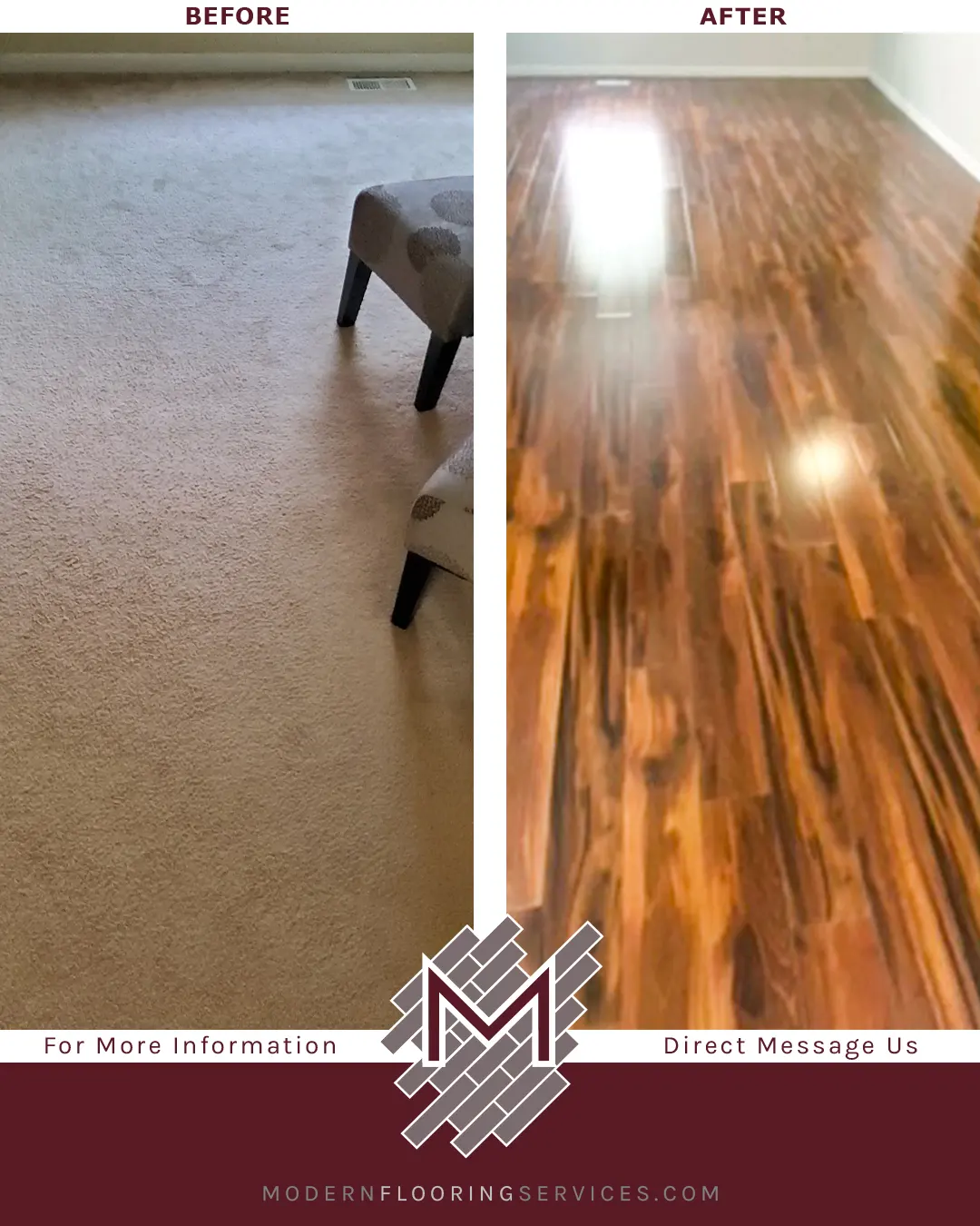 Before and After. Dream Home XD Roasted Chicory Laminate Flooring Installation