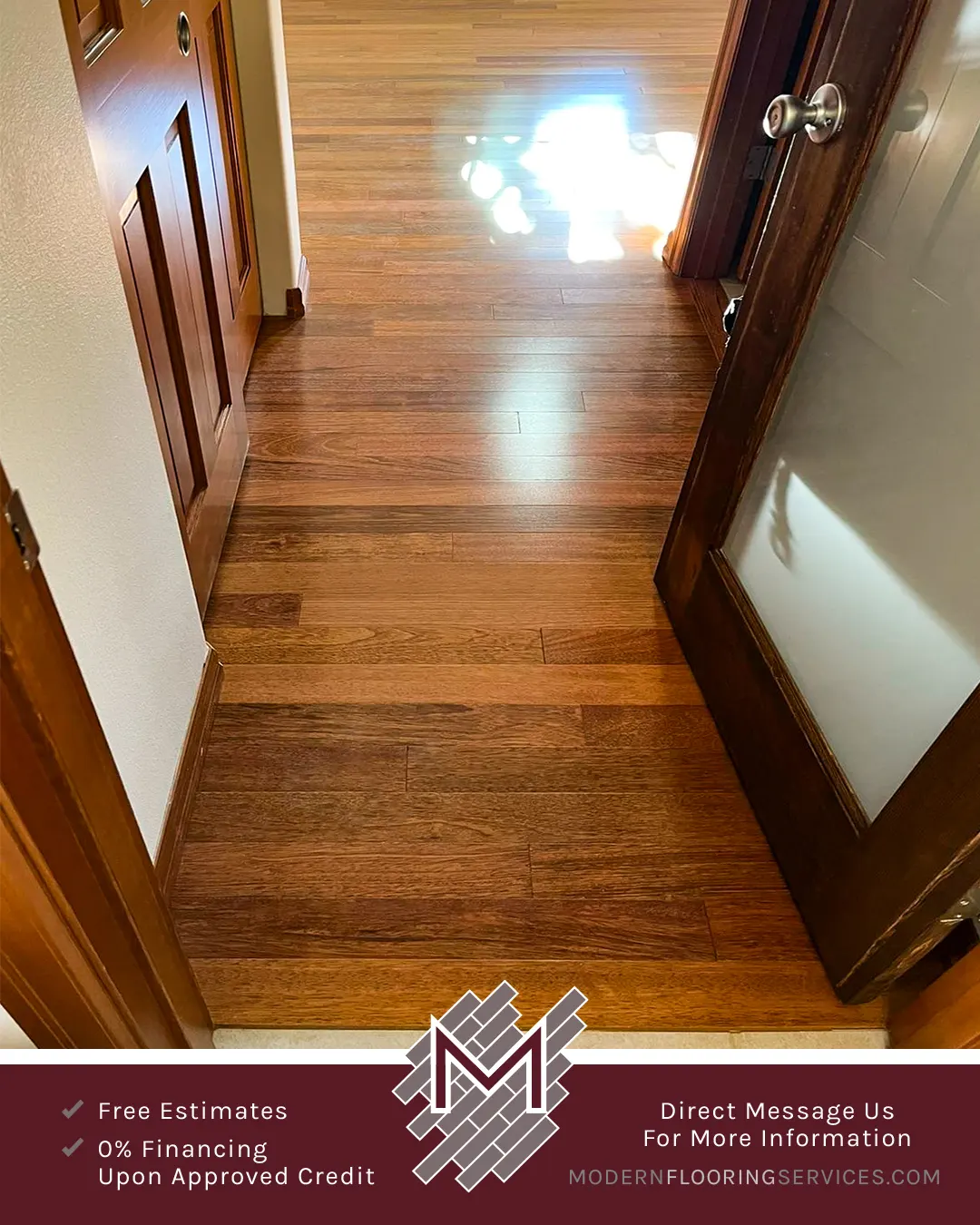 Luxurious Brazilian Cherry Solid Hardwood Flooring Installation By Modern Flooring Services.
