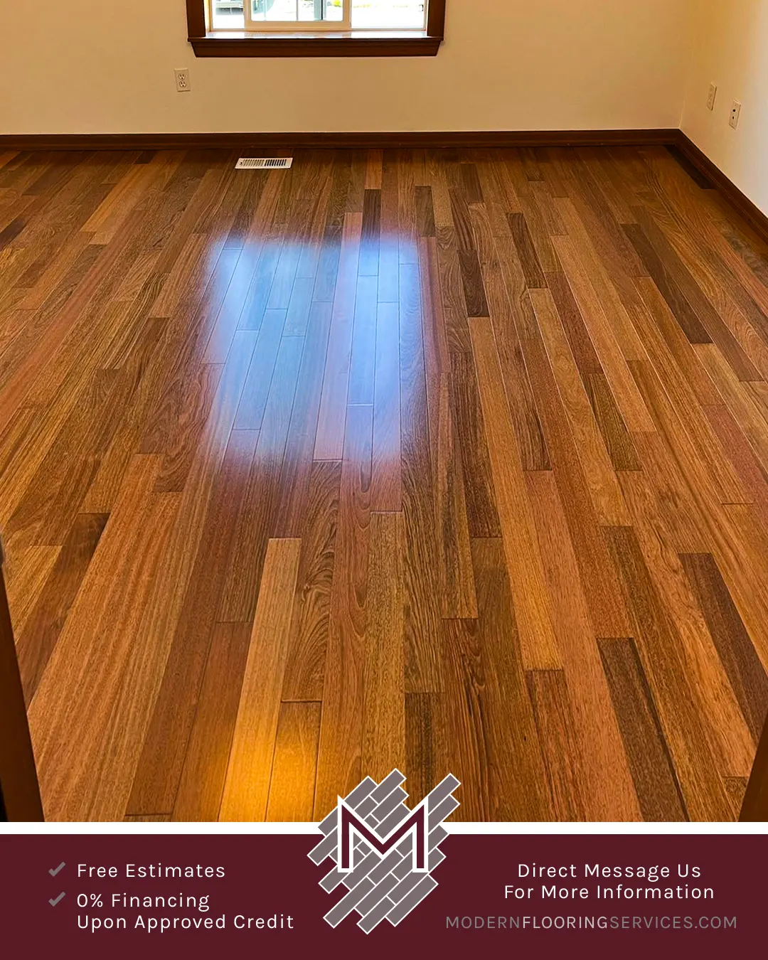 Luxurious Brazilian Cherry Solid Hardwood Flooring Installation By Modern Flooring Services.