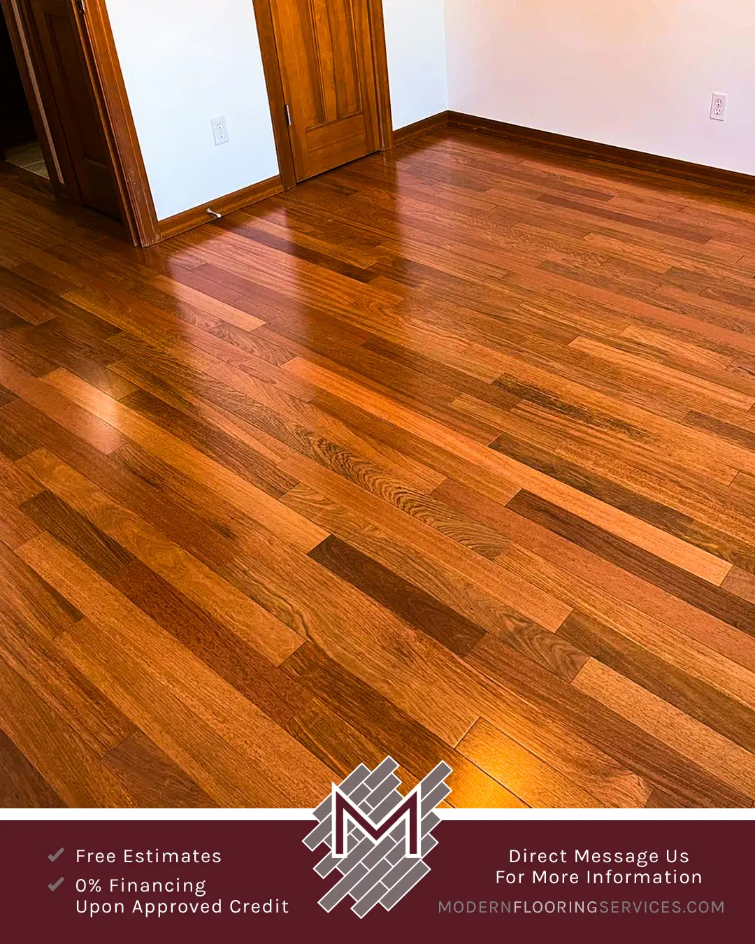 Luxurious Brazilian Cherry Solid Hardwood Flooring Installation By Modern Flooring Services.