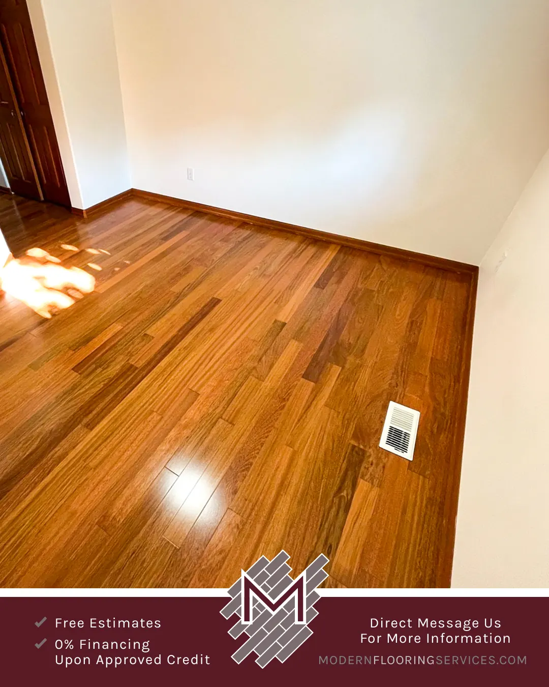 Luxurious Brazilian Cherry Solid Hardwood Flooring Installation By Modern Flooring Services.