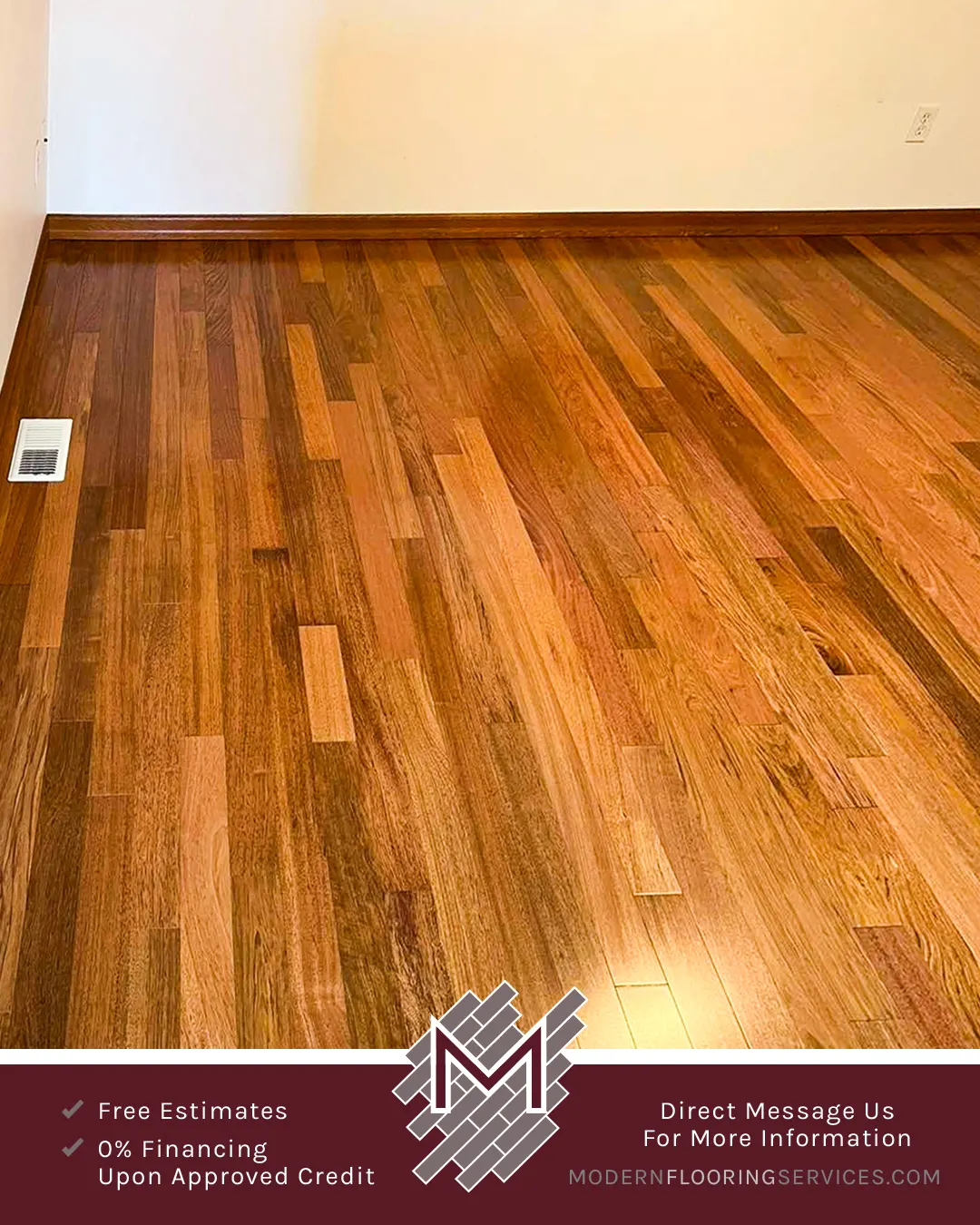 Luxurious Brazilian Cherry Solid Hardwood Flooring Installation By Modern Flooring Services.