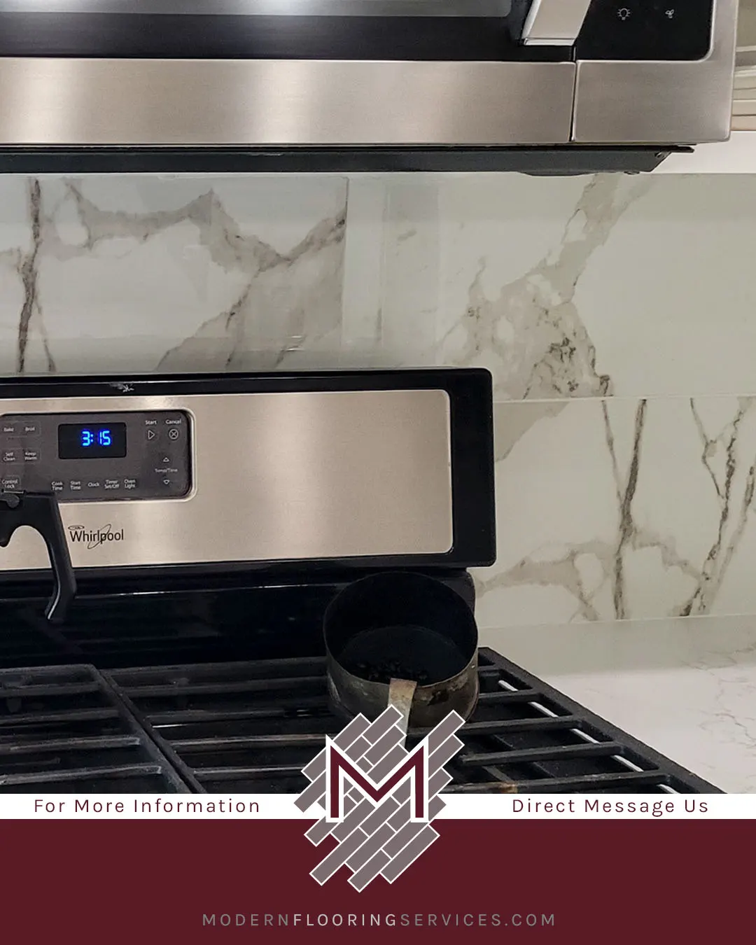 Luxurious Marble-look Kitchen Backsplash Installation.