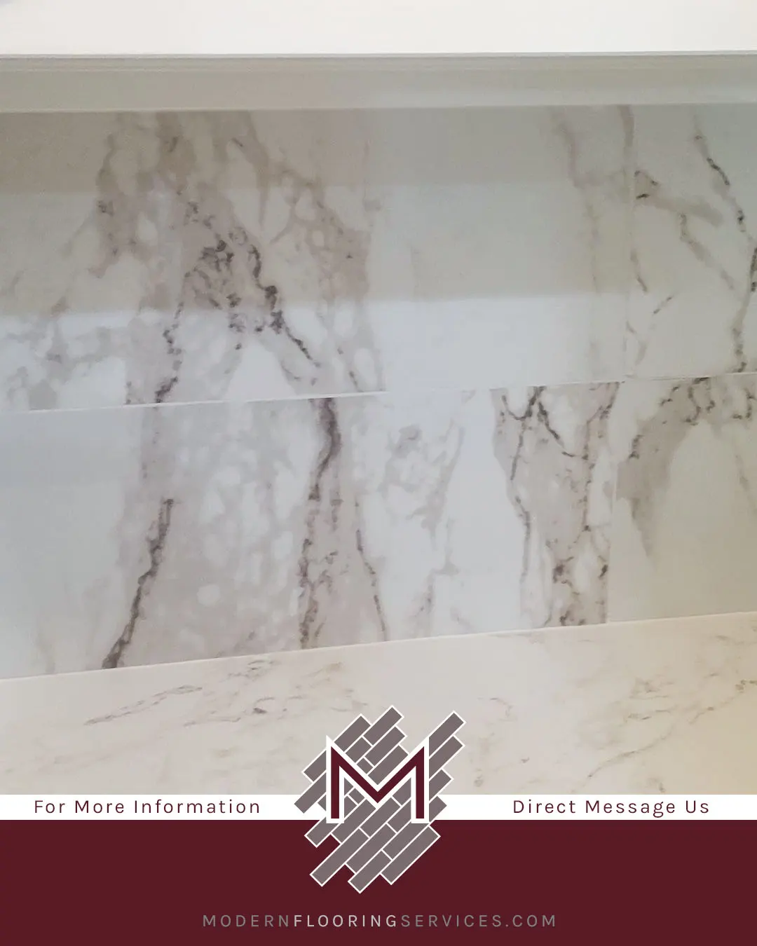 Luxurious Marble-look Kitchen Backsplash Installation.