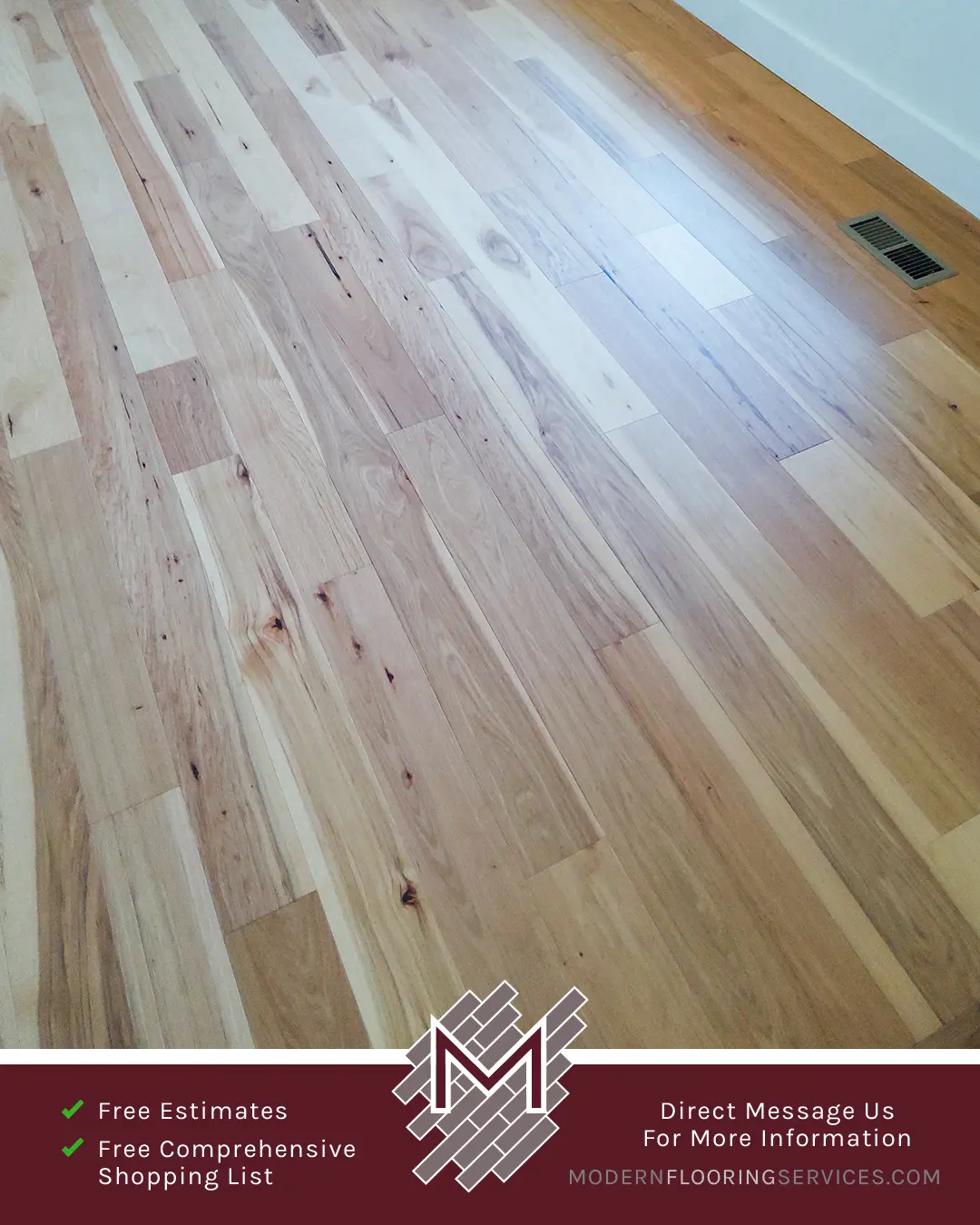 Matte Natural Hickory Engineered Hardwood Flooring Installation By Modern Flooring Services.