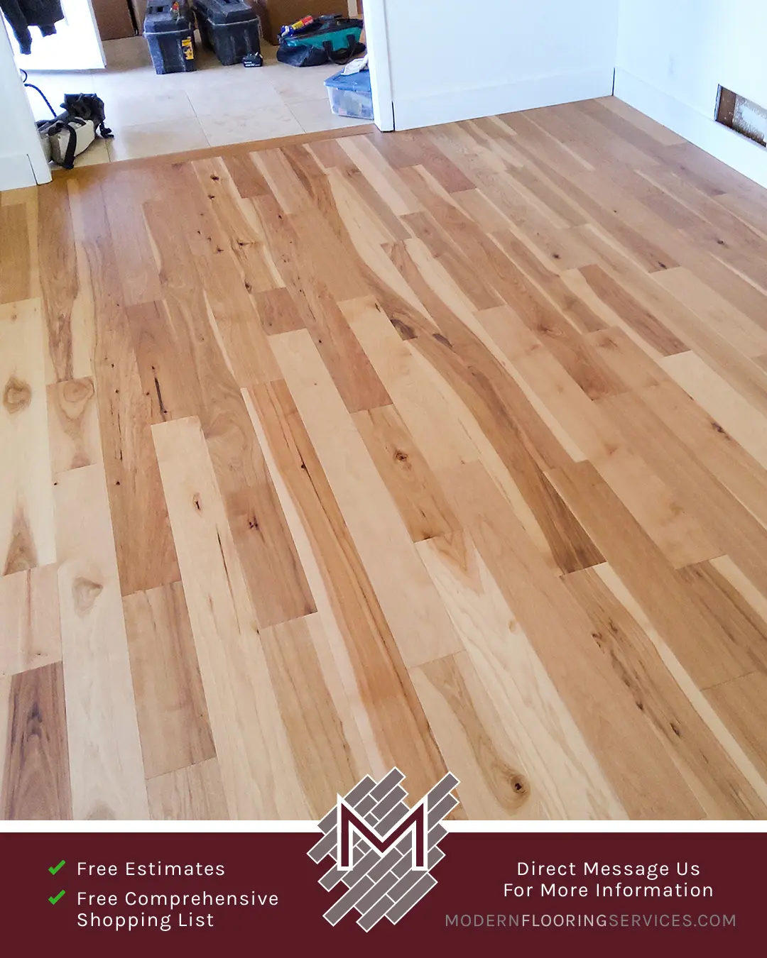 Matte Natural Hickory Engineered Hardwood Flooring Installation By Modern Flooring Services.