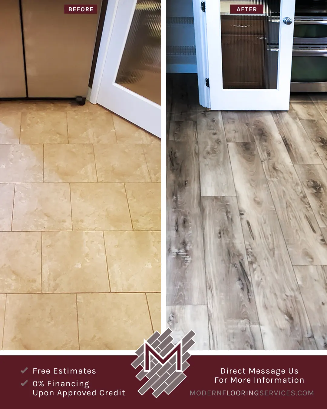Before and After. Vinyl Plank Click Flooring Installation.