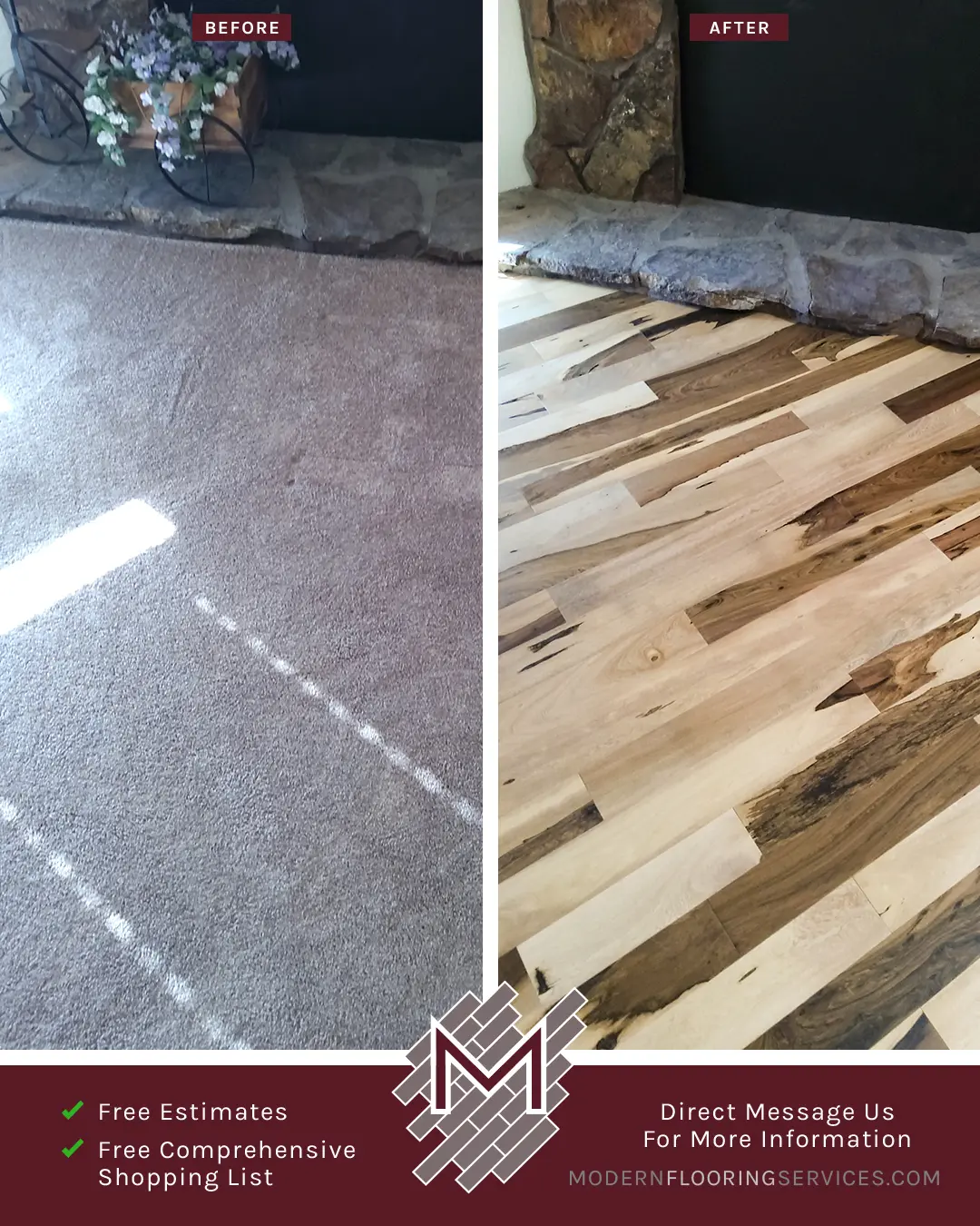Before and After. Brazilian Pecan Solid Hardwood Flooring Installation By Modern Flooring Services.