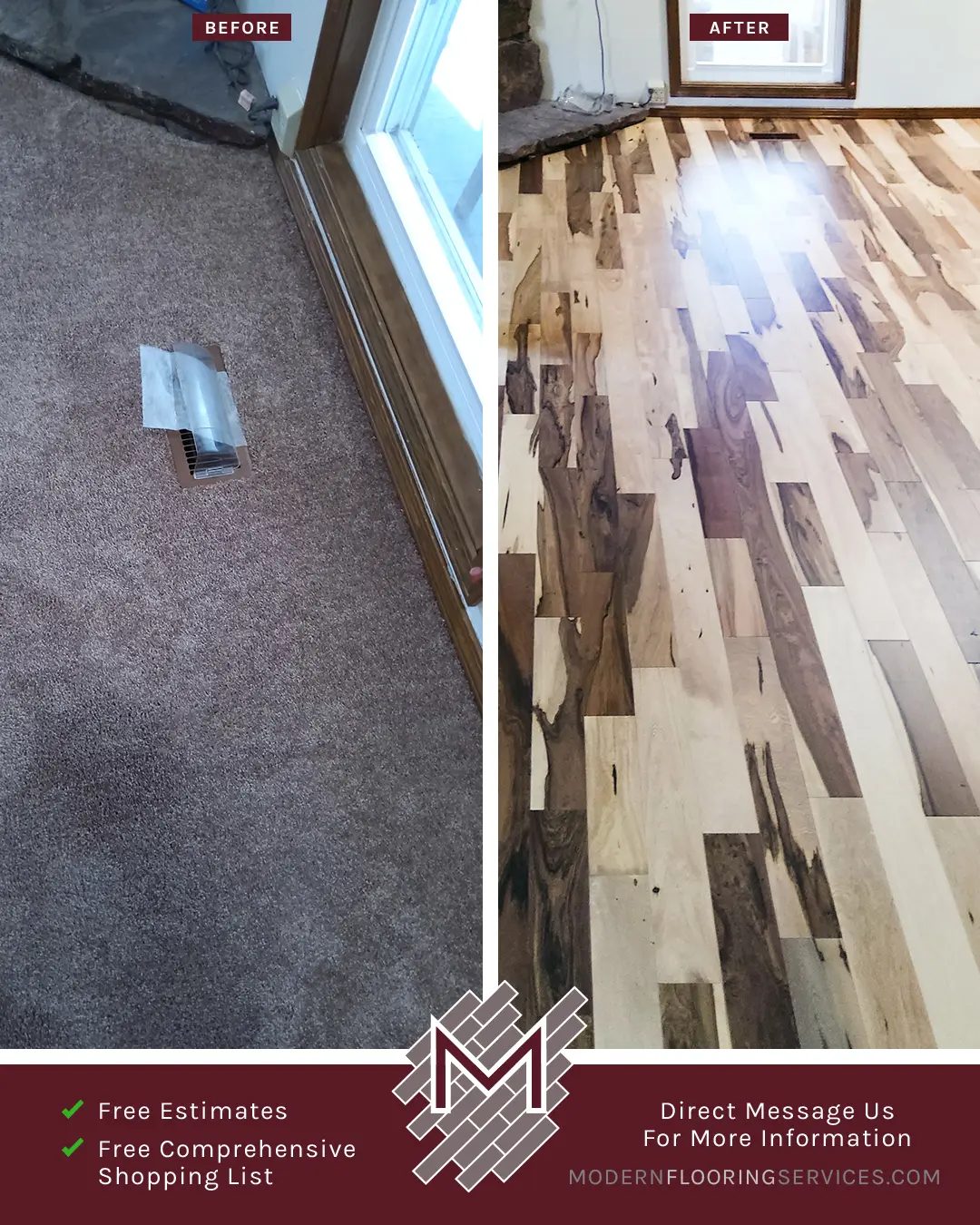 Before and After. Brazilian Pecan Solid Hardwood Flooring Installation By Modern Flooring Services.