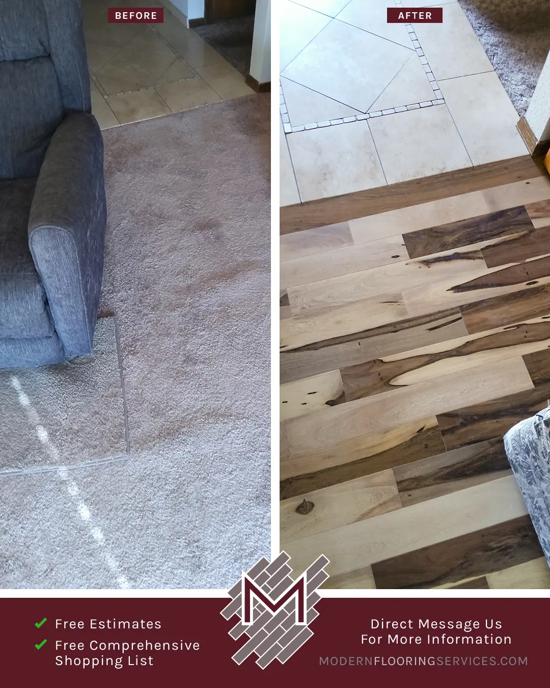 Before and After. Brazilian Pecan Solid Hardwood Flooring Installation By Modern Flooring Services.