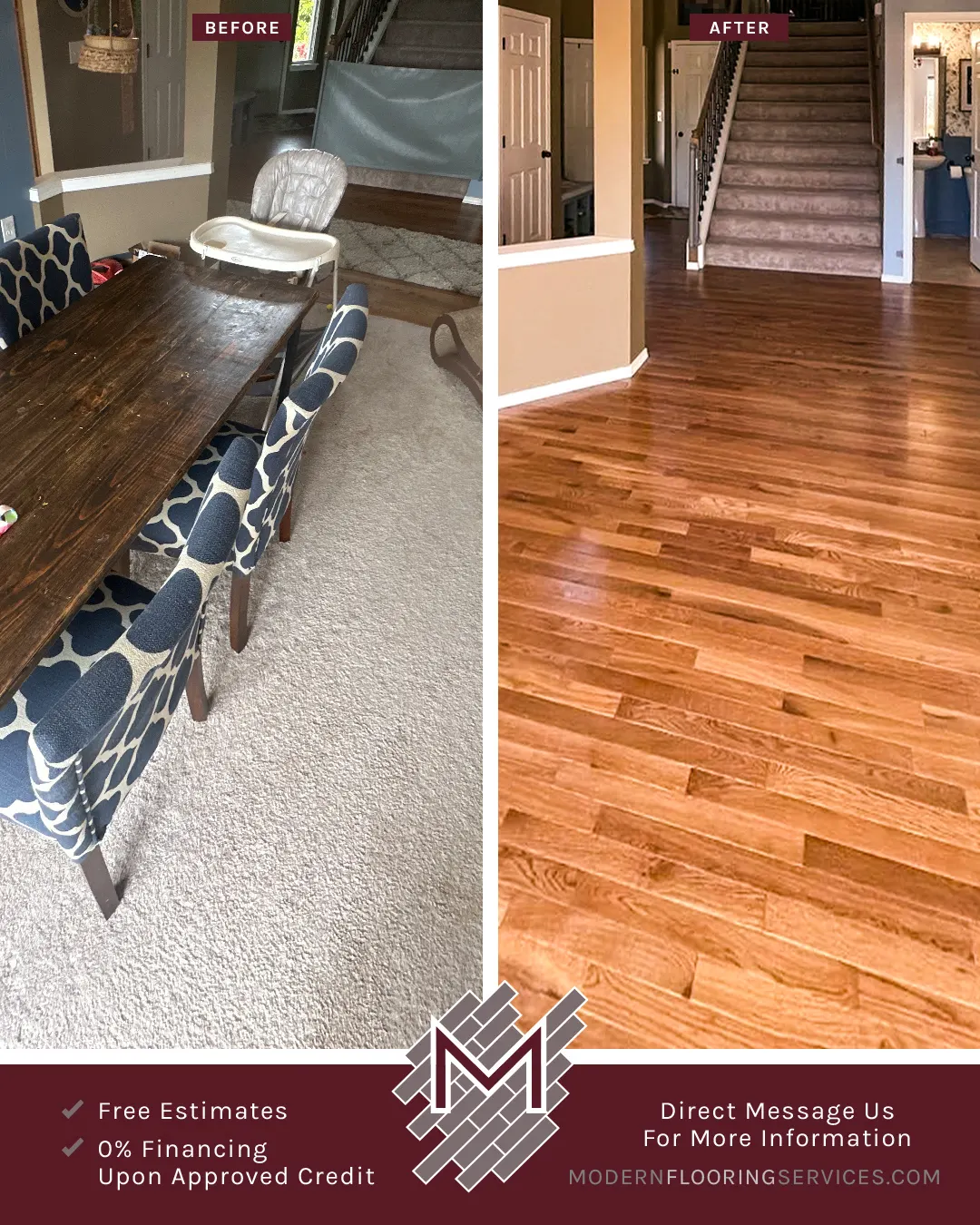 Before and After. Hardwood Flooring Installation By Modern Flooring Services.