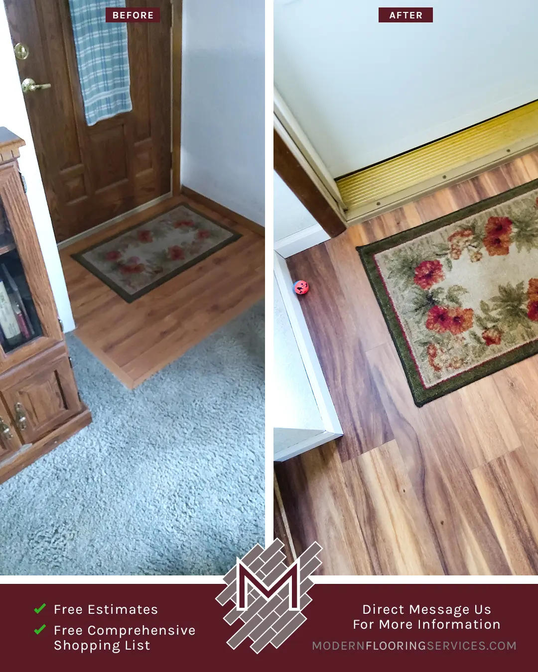 Before and After. Tobacco Road Acacia Laminate Flooring Installation By Modern Flooring Services.
