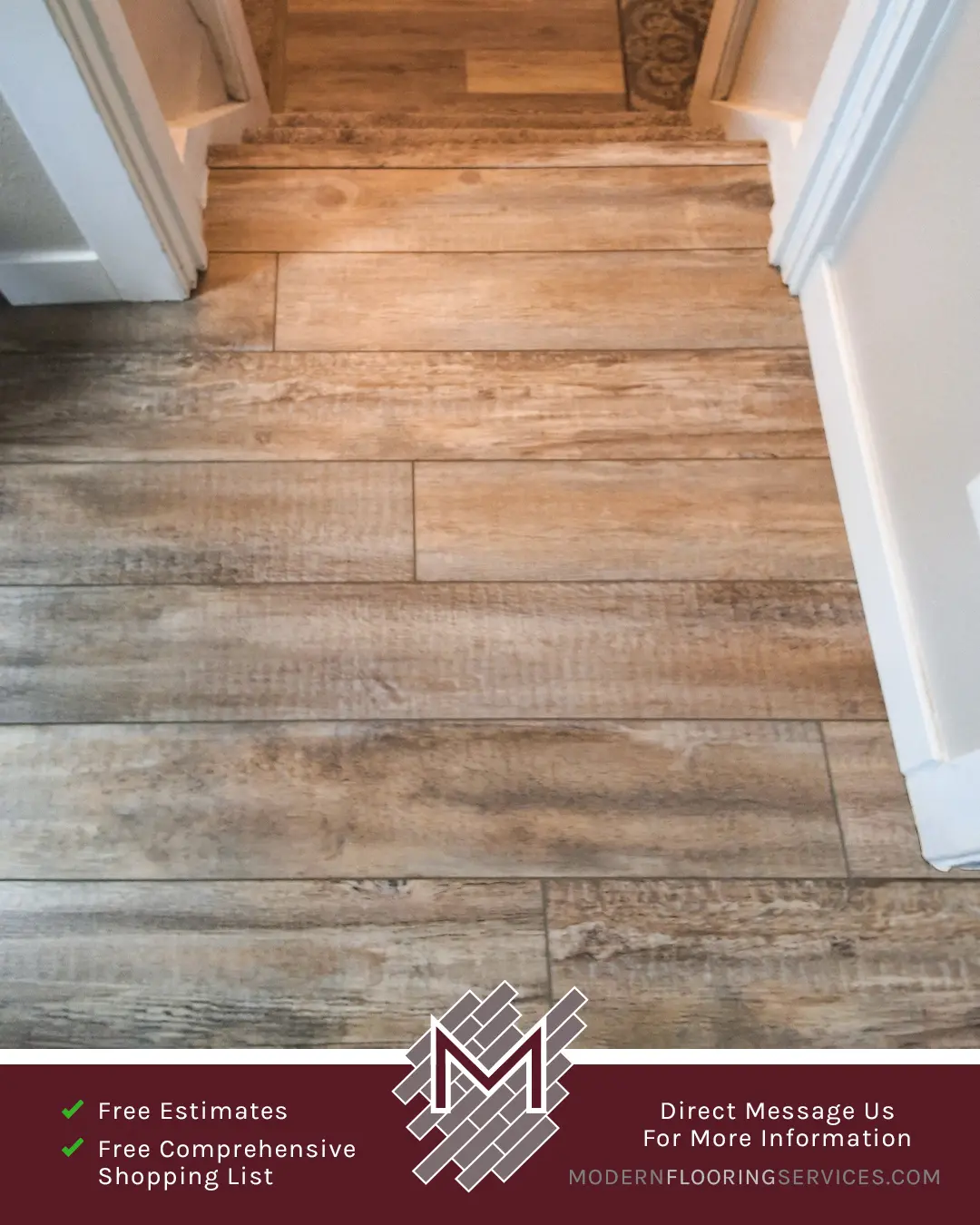 Wagon Wheel Oak Waterproof Rigid Vinyl Plank Flooring Installation By Modern Flooring Services.