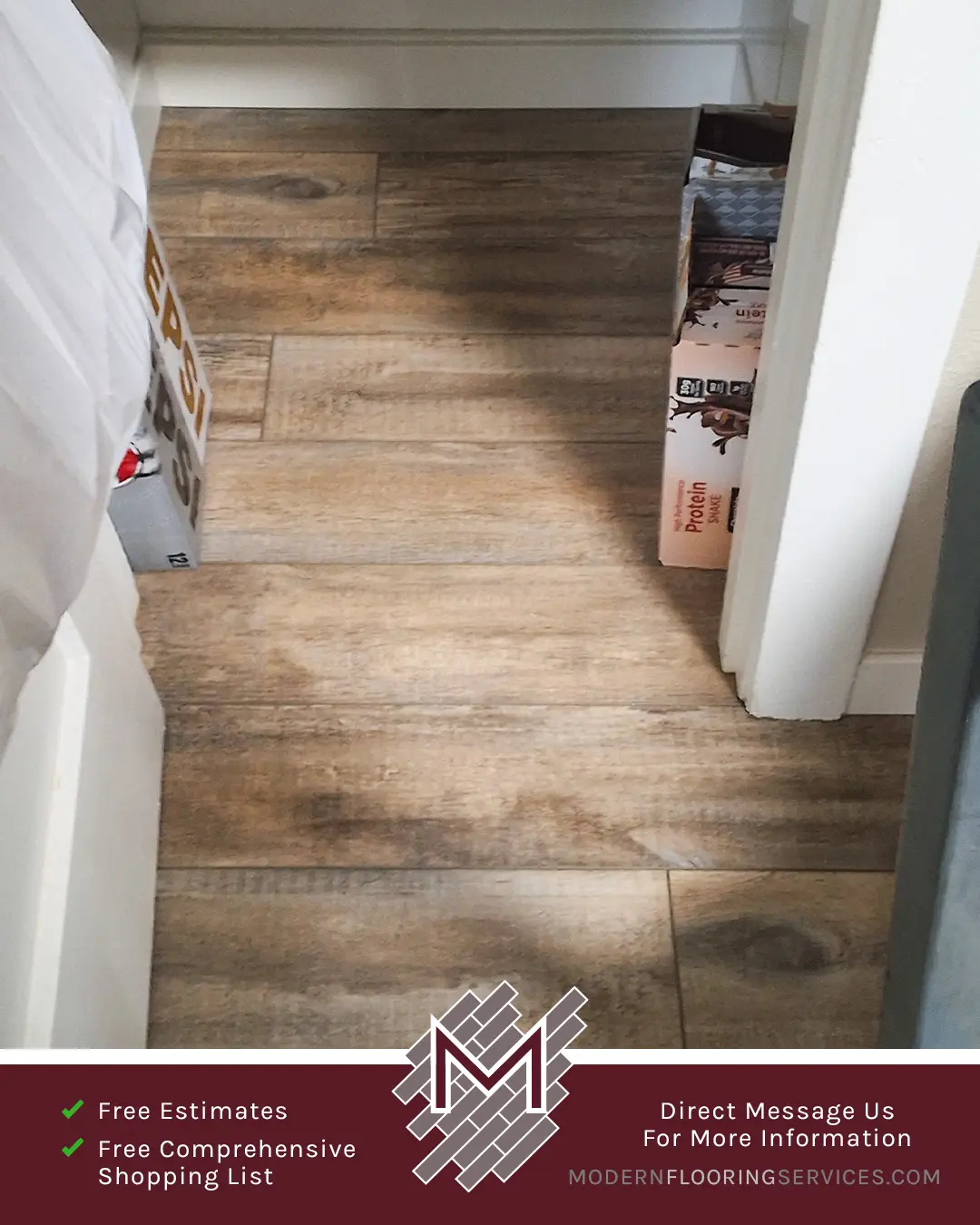 Wagon Wheel Oak Waterproof Rigid Vinyl Plank Flooring Installation By Modern Flooring Services.