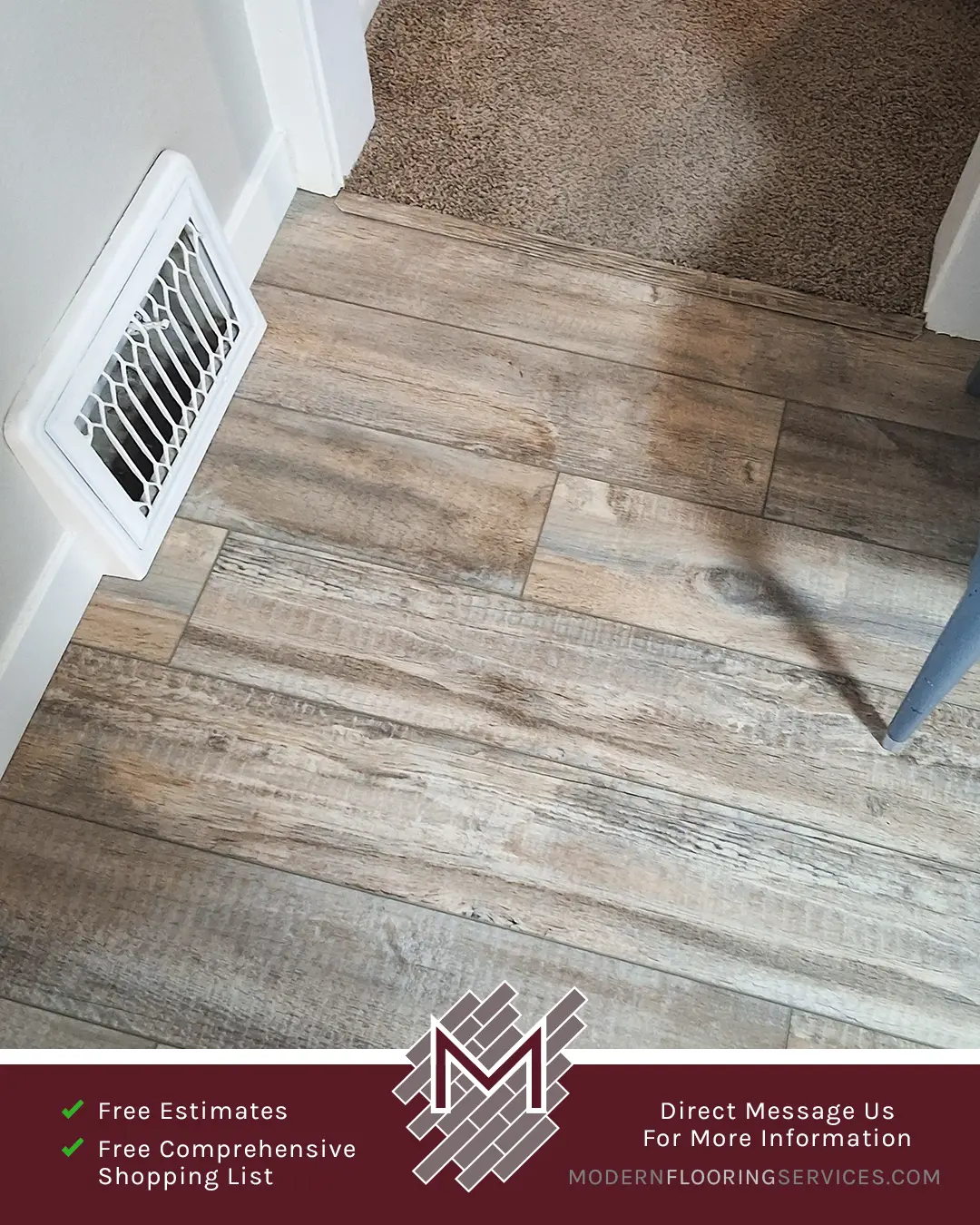 Wagon Wheel Oak Waterproof Rigid Vinyl Plank Flooring Installation By Modern Flooring Services.