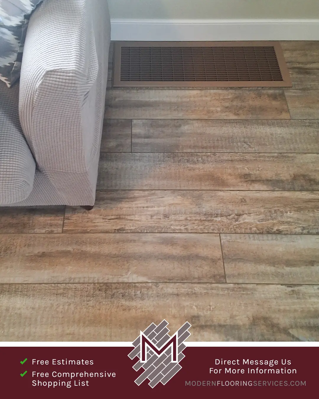 Wagon Wheel Oak Waterproof Rigid Vinyl Plank Flooring Installation By Modern Flooring Services.