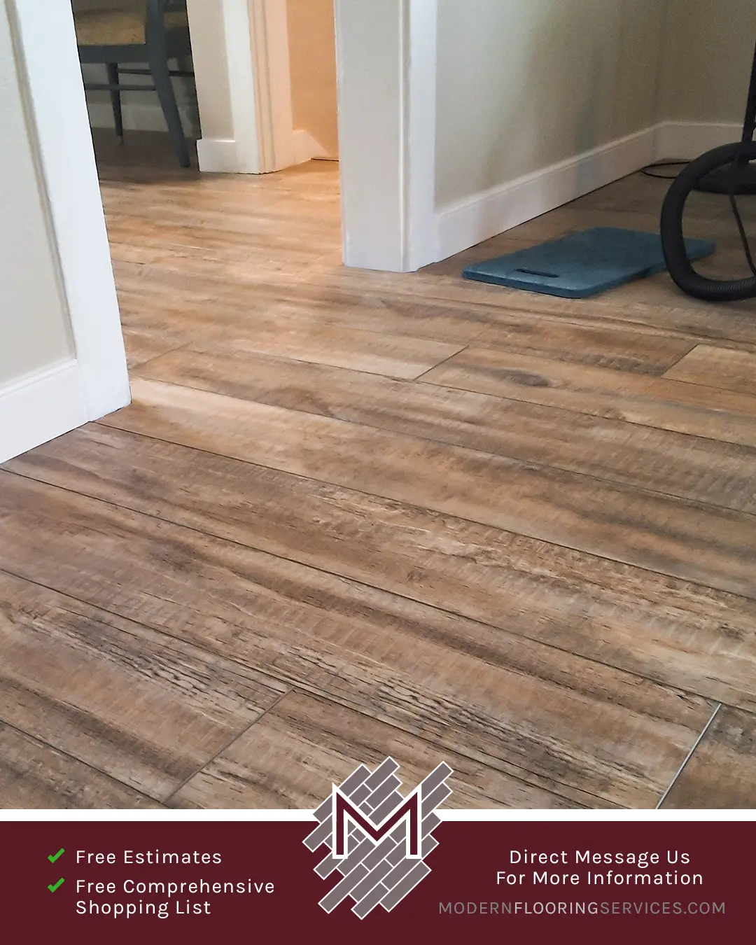 Wagon Wheel Oak Waterproof Rigid Vinyl Plank Flooring Installation By Modern Flooring Services.