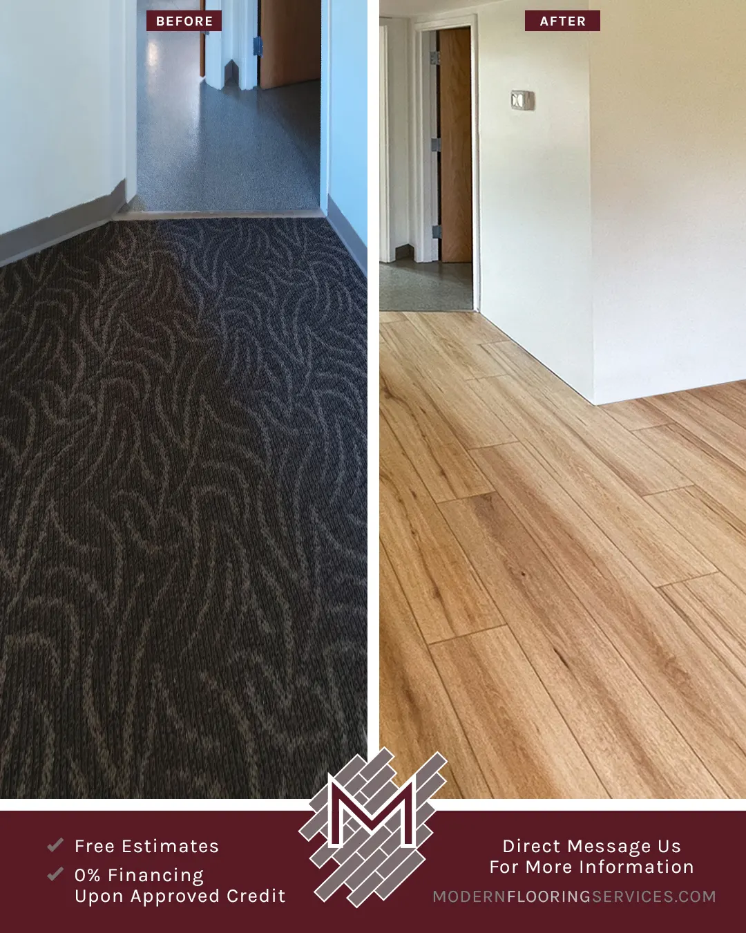 Before and After. Laminate Flooring Installation.