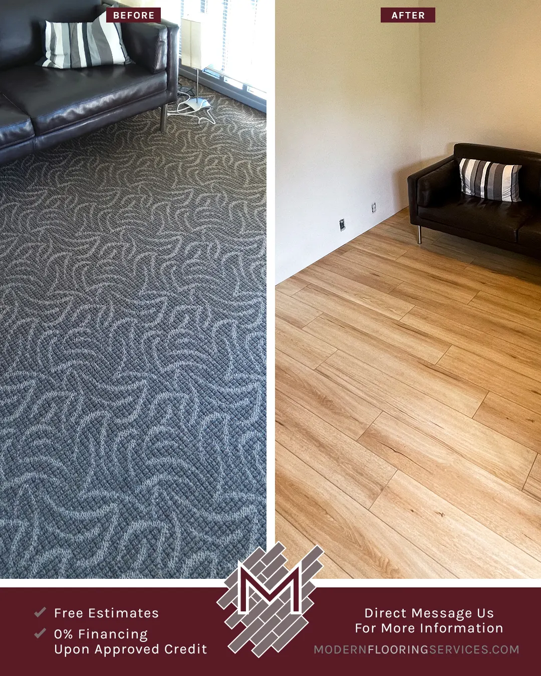 Before and After. Laminate Flooring Installation.