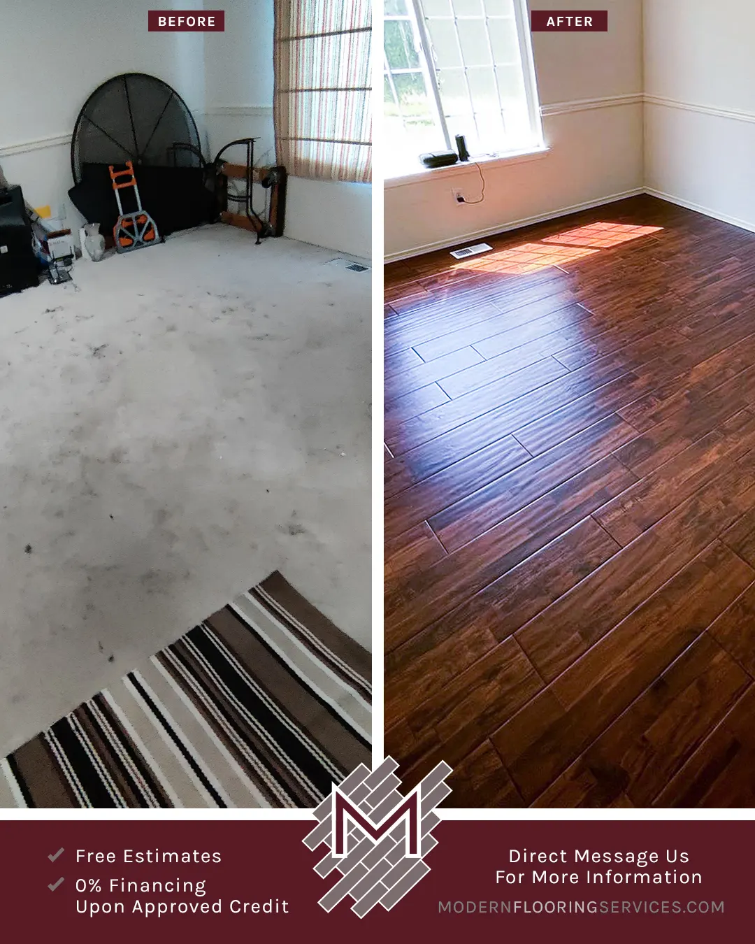 Before and After. Hardwood Nail-down Flooring Installation.