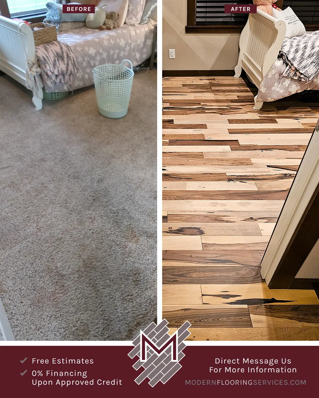 Before and After. Brazilian Pecan Natural Solid Hardwood Flooring Installation By Modern Flooring Services.