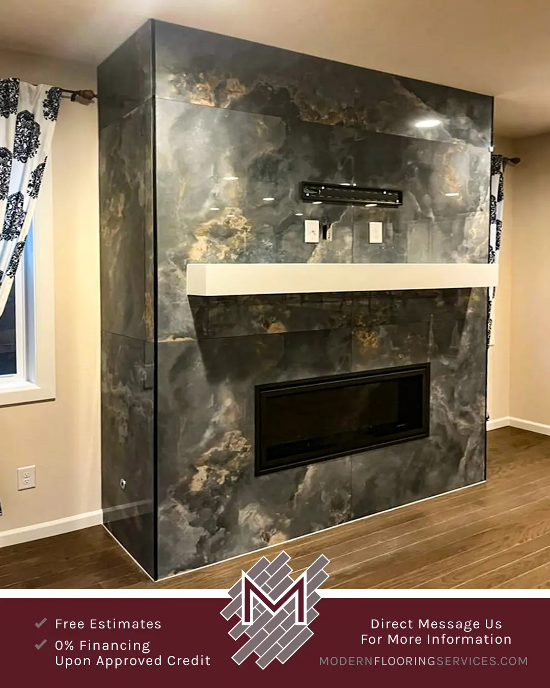 Large Format Plank Tile Fireplace Installation Makeover