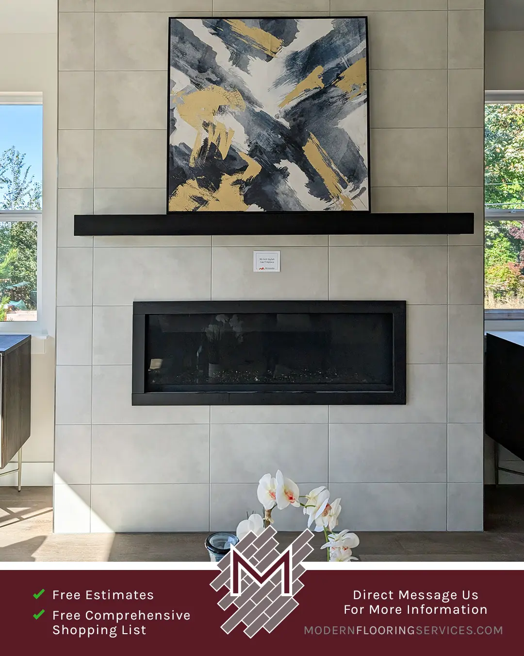 Fireplace Backsplash Tile Installation By Modern Flooring Services.