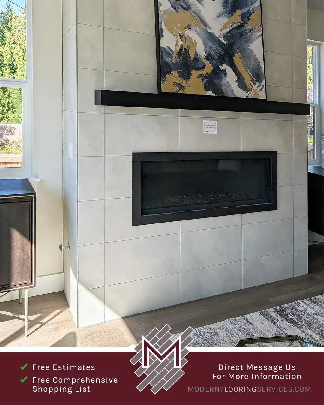 Fireplace Backsplash Tile Installation By Modern Flooring Services.