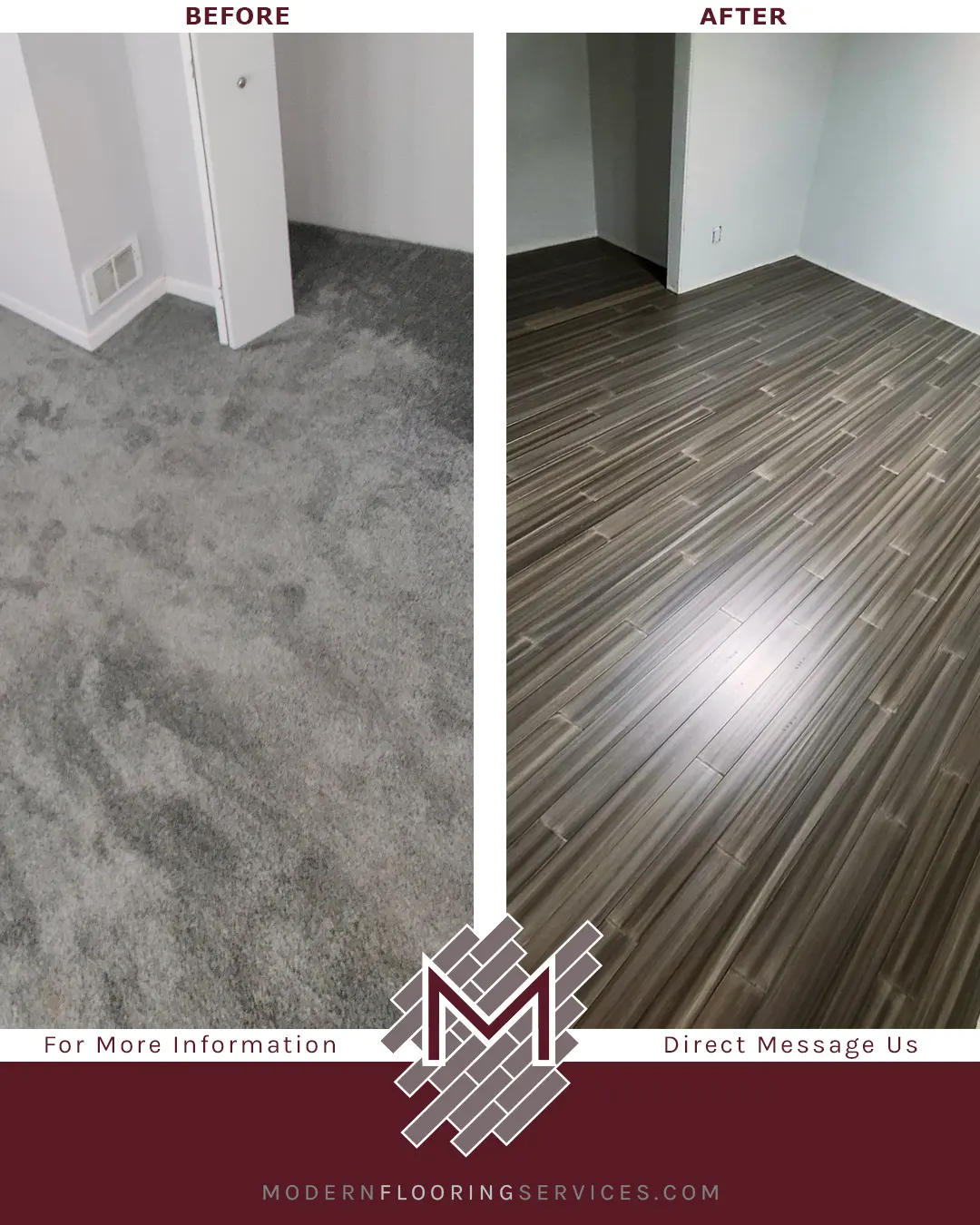 Before and After. AquaGuard Water Resistant Stranded Bamboo Flooring Installation.