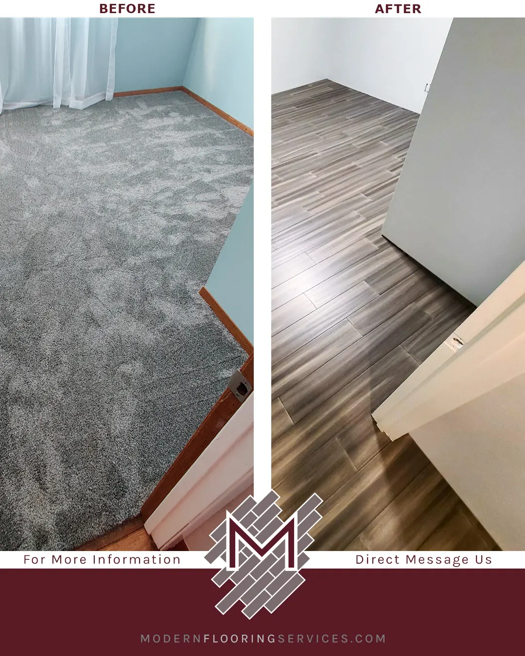 Before and After. AquaGuard Water Resistant Stranded Bamboo Flooring Installation.