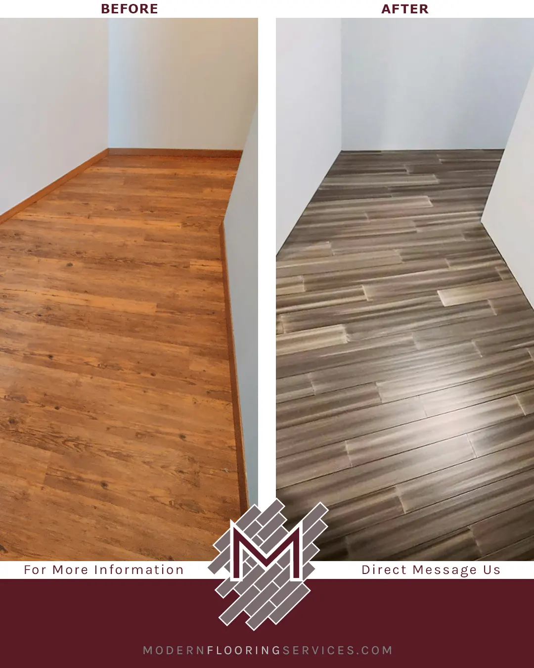 Before and After. AquaGuard Water Resistant Stranded Bamboo Flooring Installation.