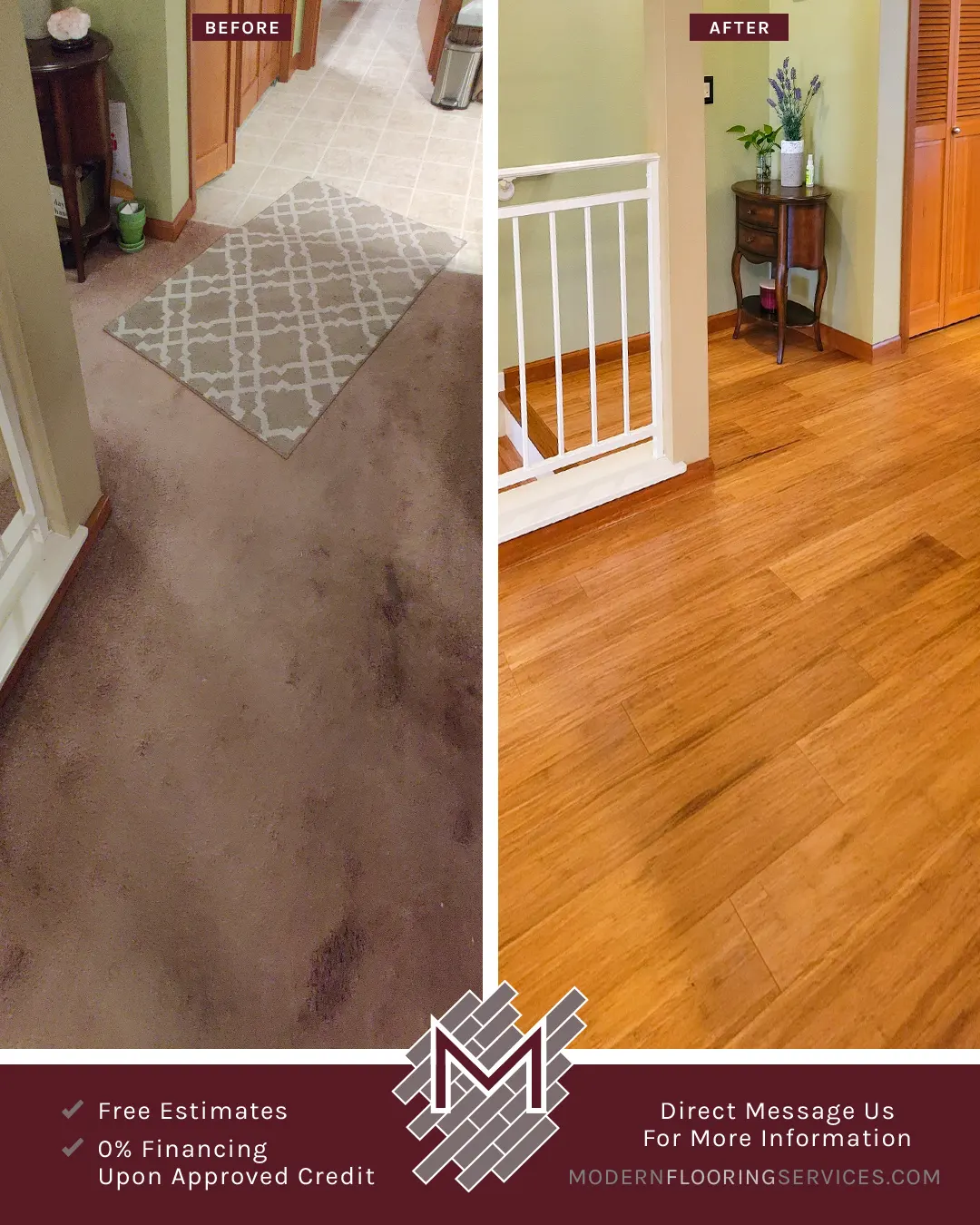 Before and After. Hardwood Flooring Installation.
